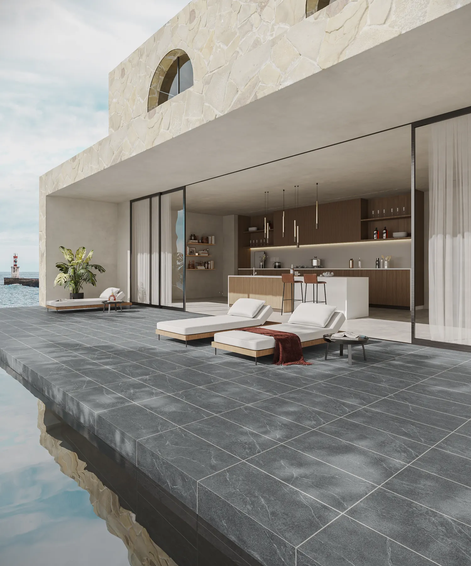 Khu vực ẩm ướt lát gạch granite chống trơn