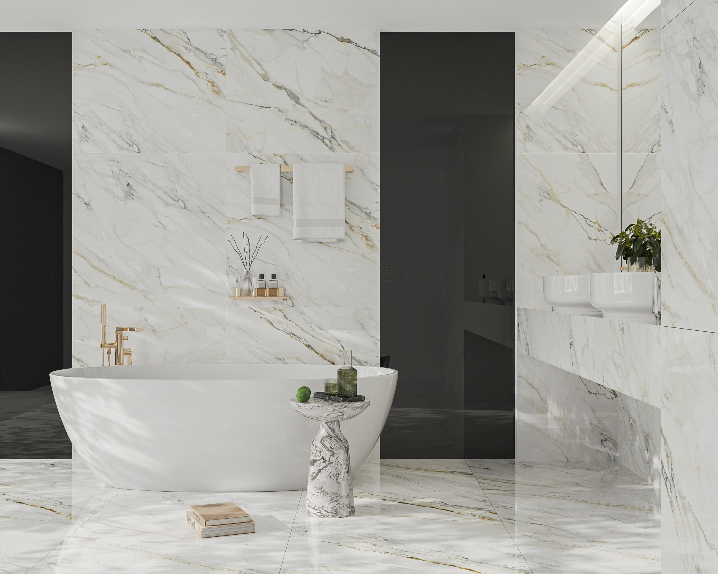 Hành lang lát gạch Travertine 9761 khổ 900×1800mm