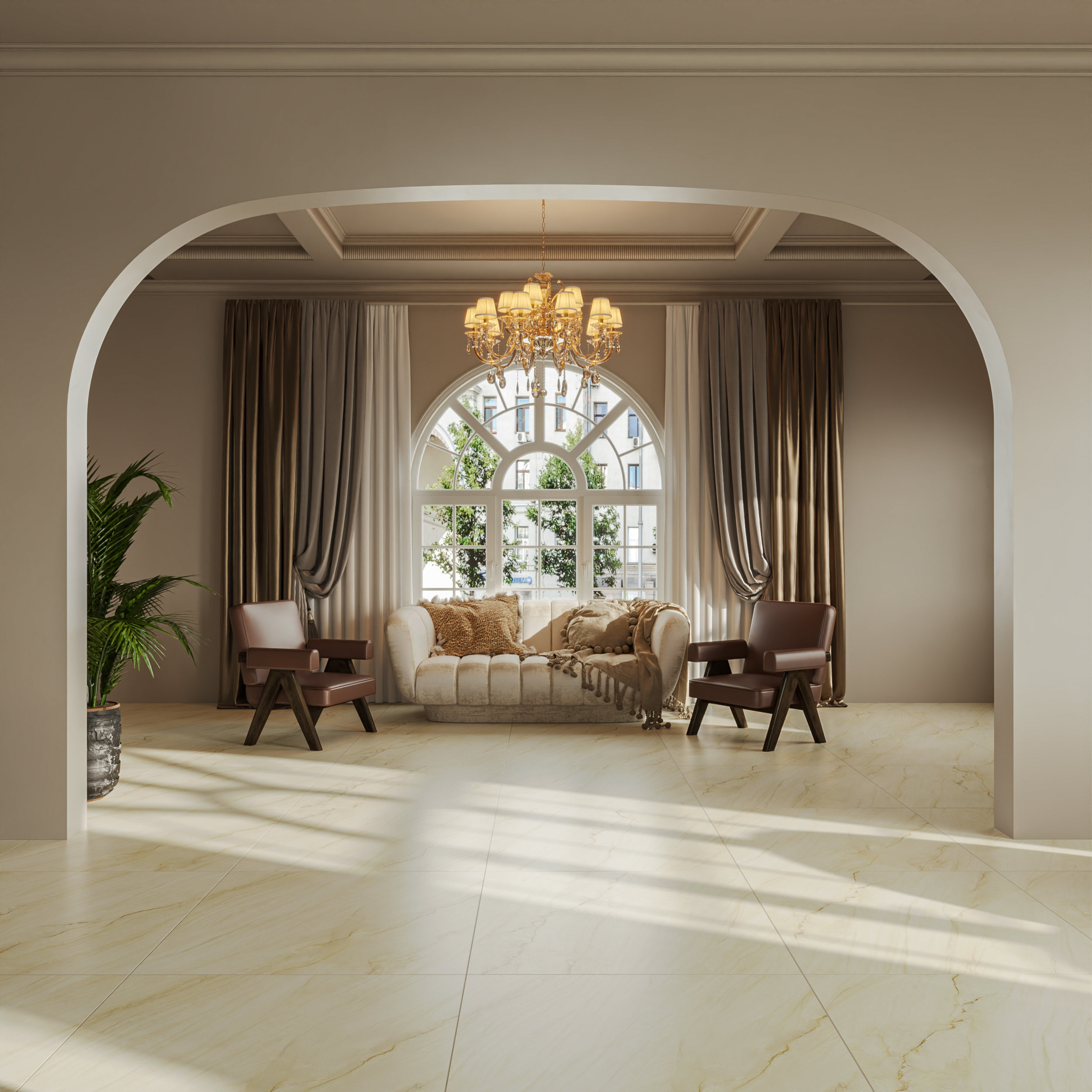 Hành lang lát gạch Travertine 9761 khổ 900×1800mm