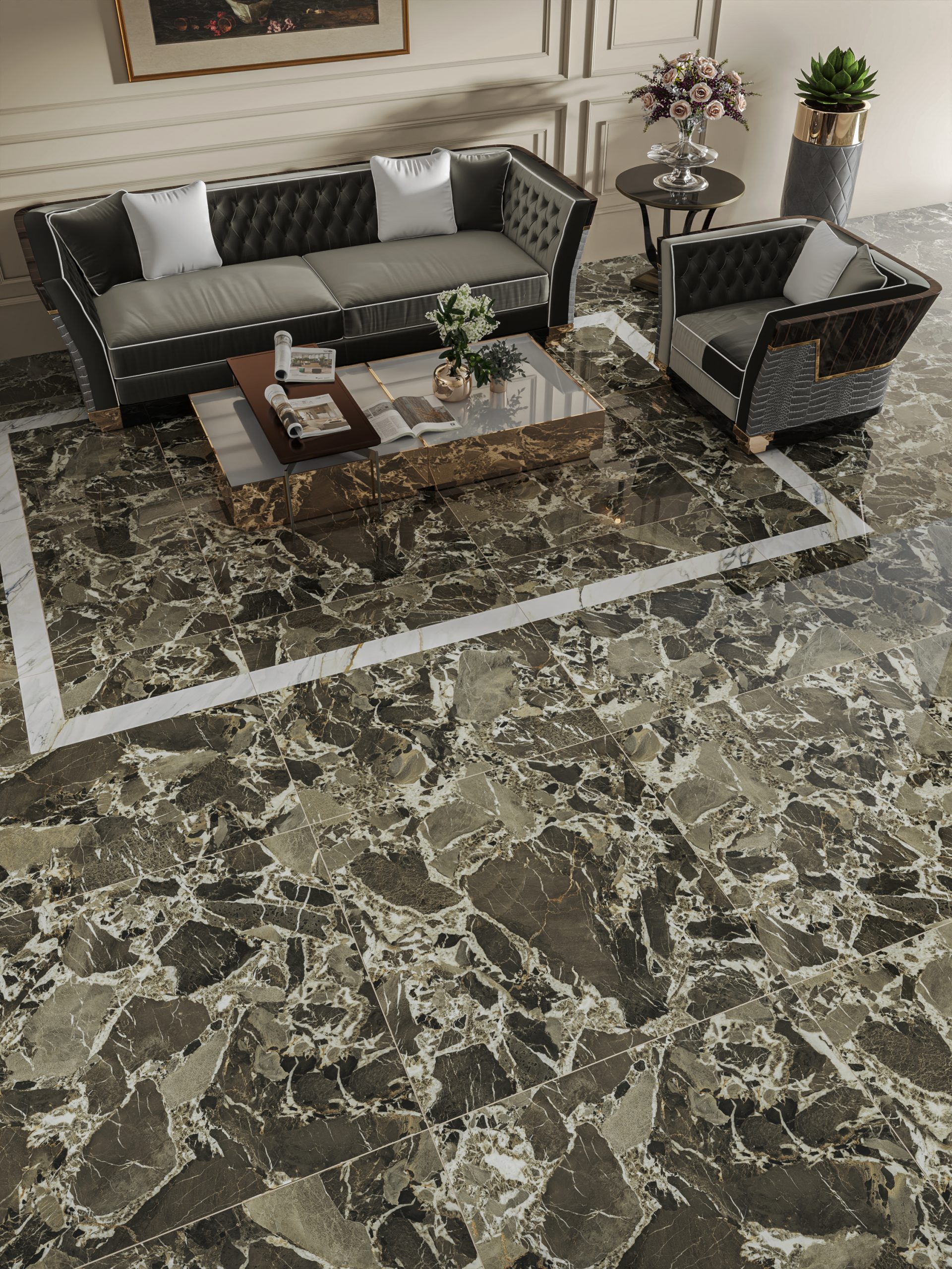 Hành lang lát gạch Travertine 9761 khổ 900×1800mm