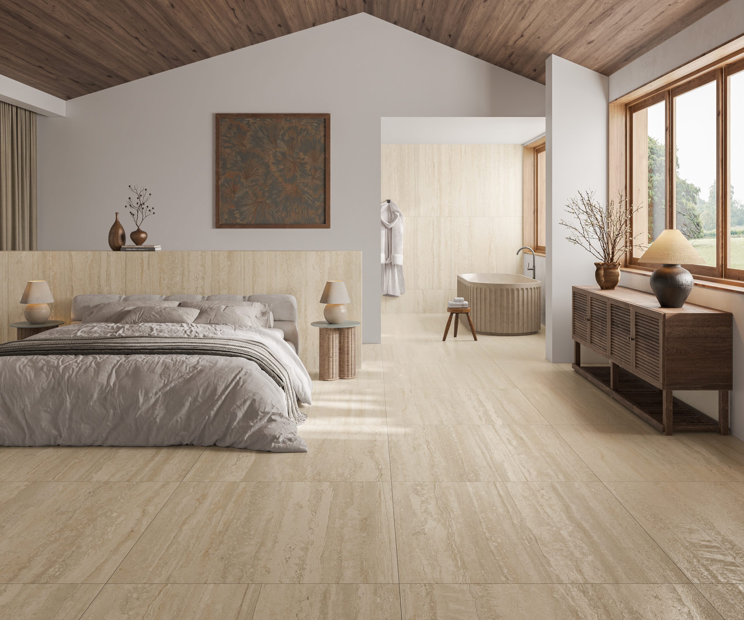 Hành lang lát gạch Travertine 9761 khổ 900×1800mm