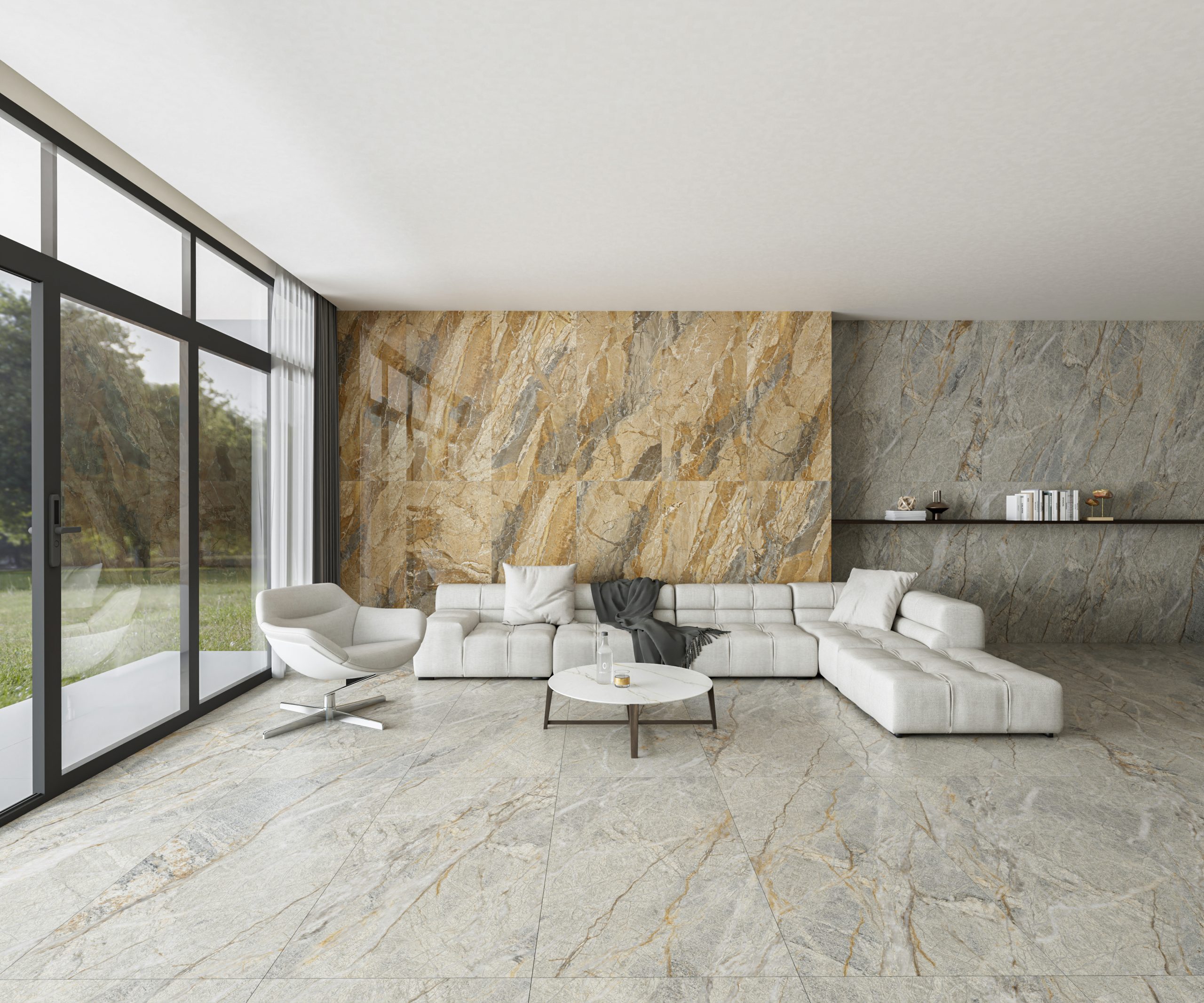 Hành lang lát gạch Travertine 9761 khổ 900×1800mm