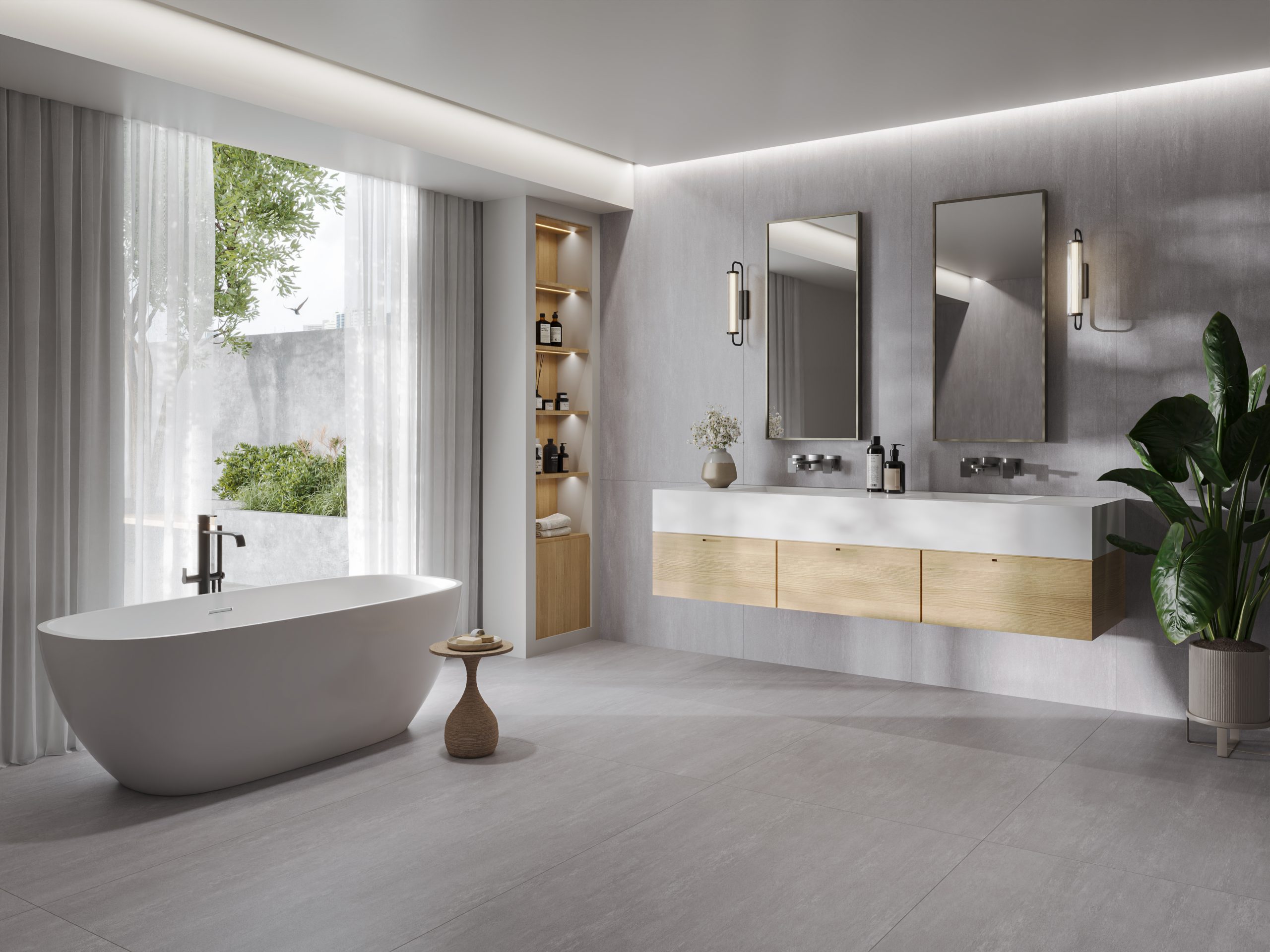Hành lang lát gạch Travertine 9761 khổ 900×1800mm