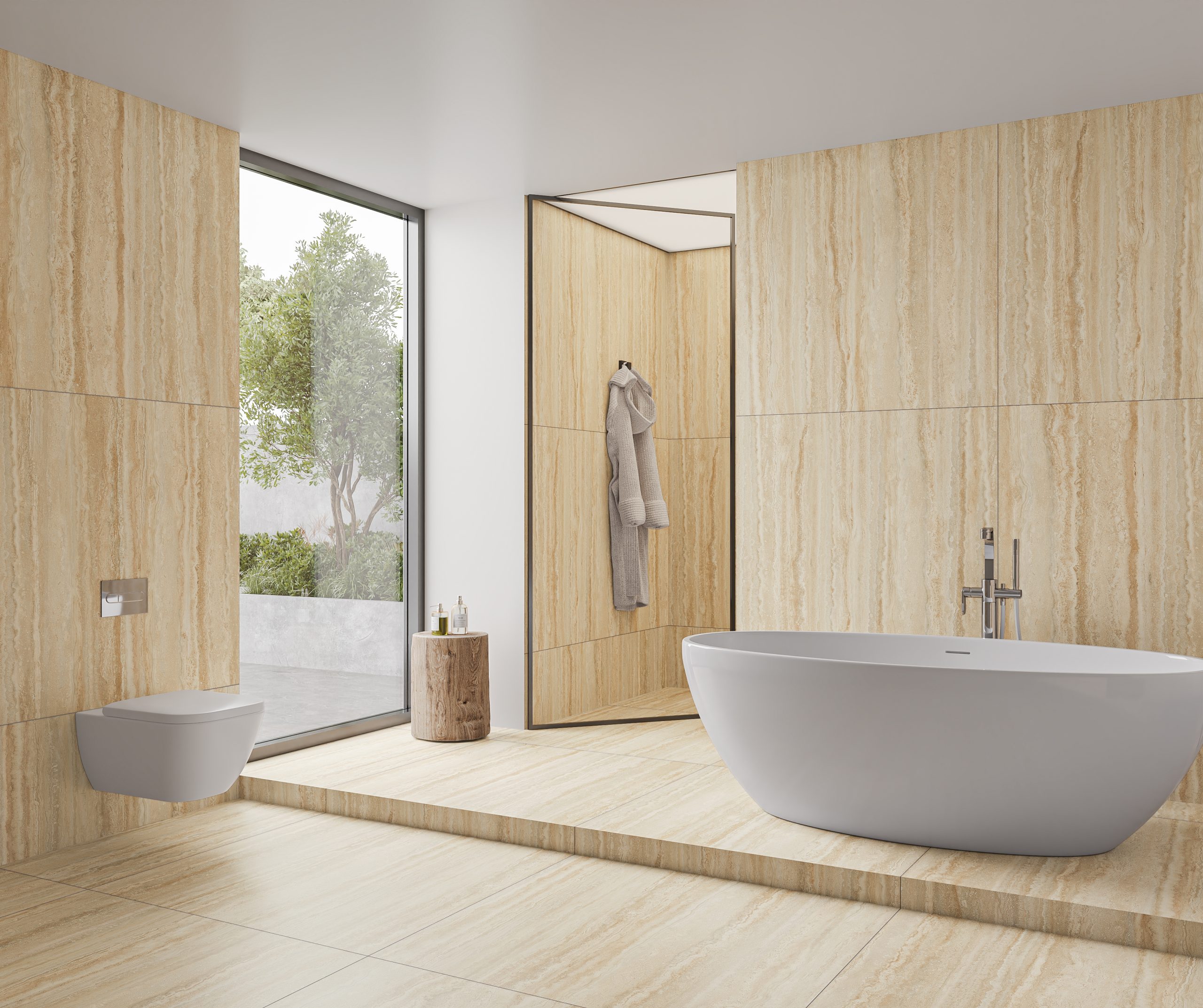 Hành lang lát gạch Travertine 9761 khổ 900×1800mm