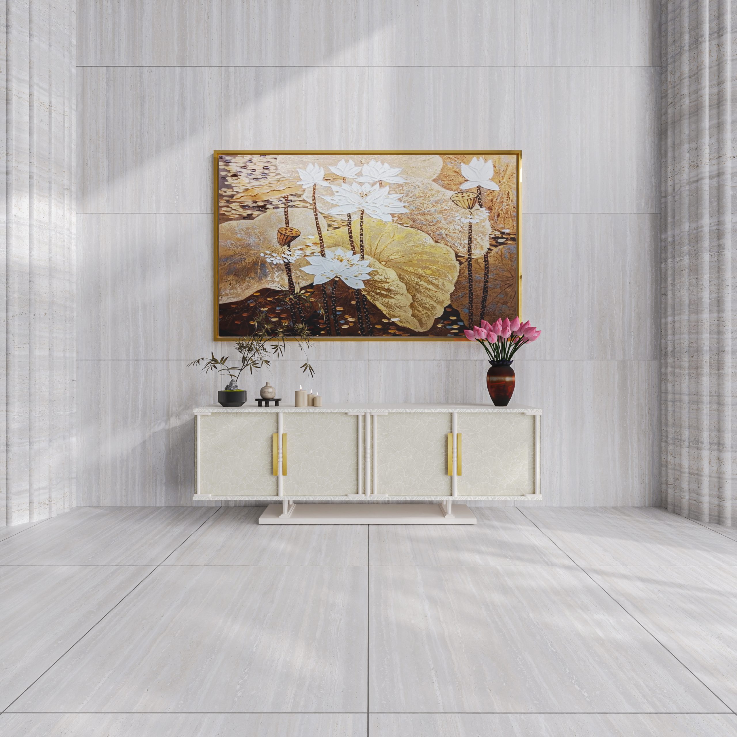 Hành lang lát gạch Travertine 9761 khổ 900×1800mm
