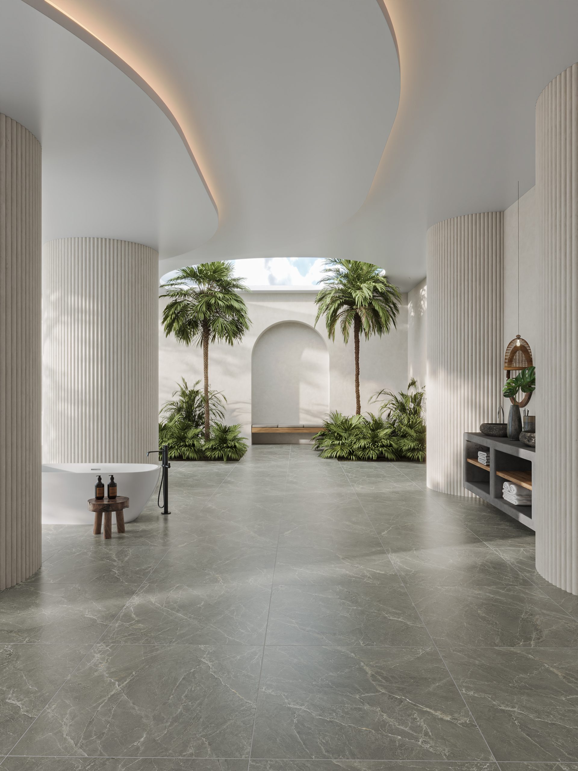 Hành lang lát gạch Travertine 9761 khổ 900×1800mm
