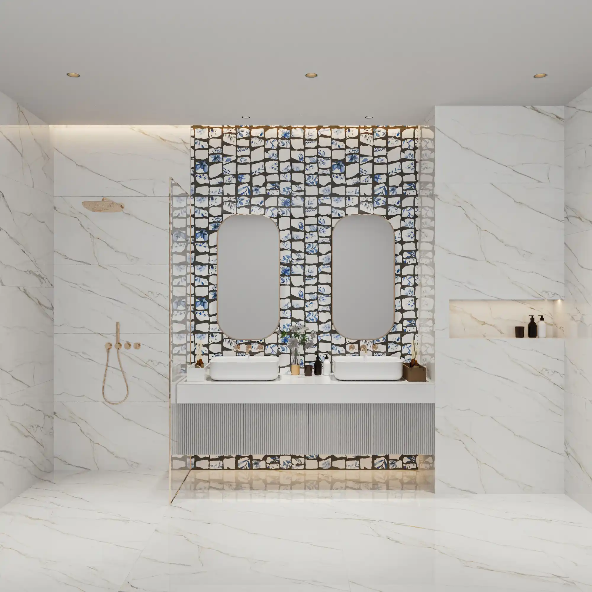 Hành lang lát gạch Travertine 9761 khổ 900×1800mm