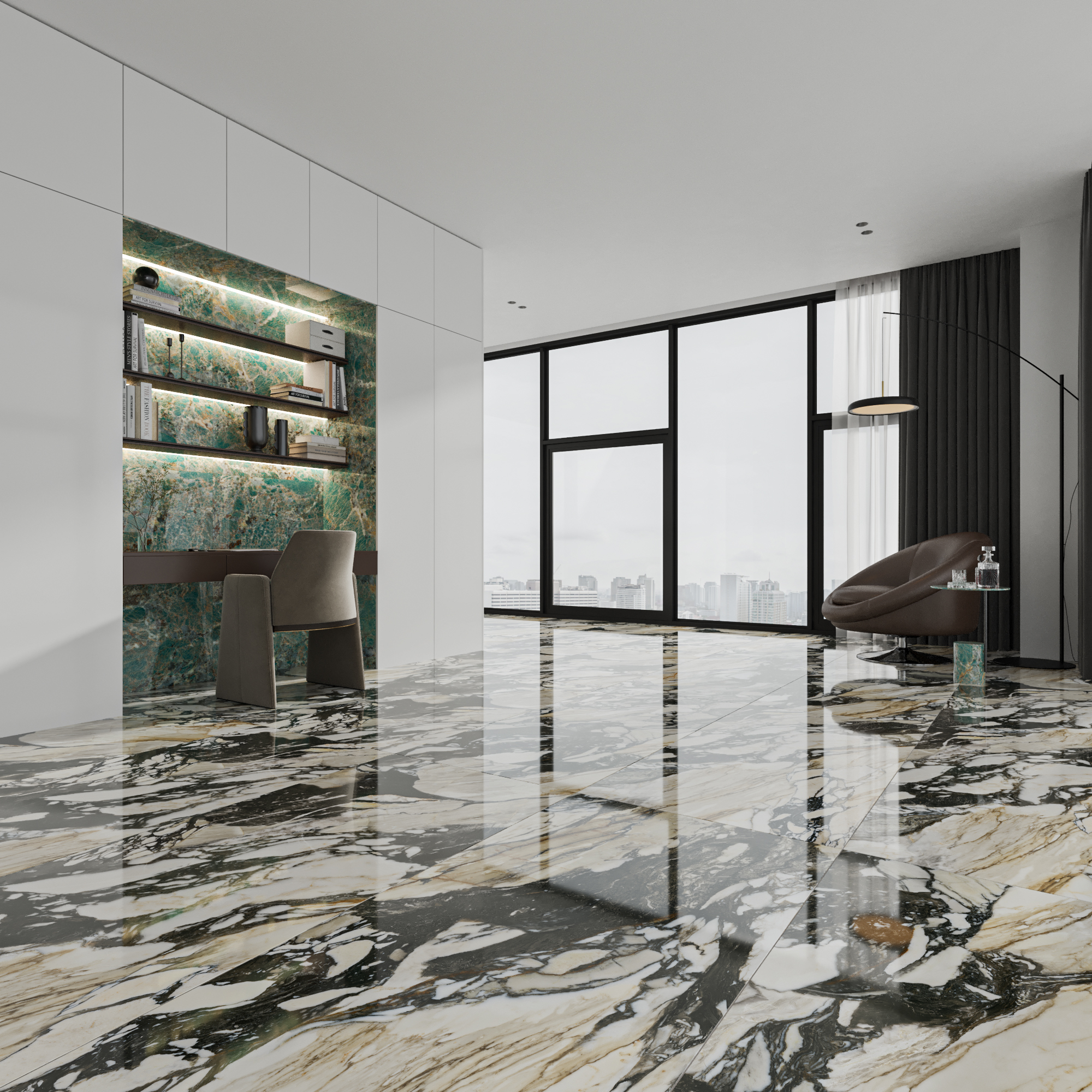 Hành lang lát gạch Travertine 9761 khổ 900×1800mm