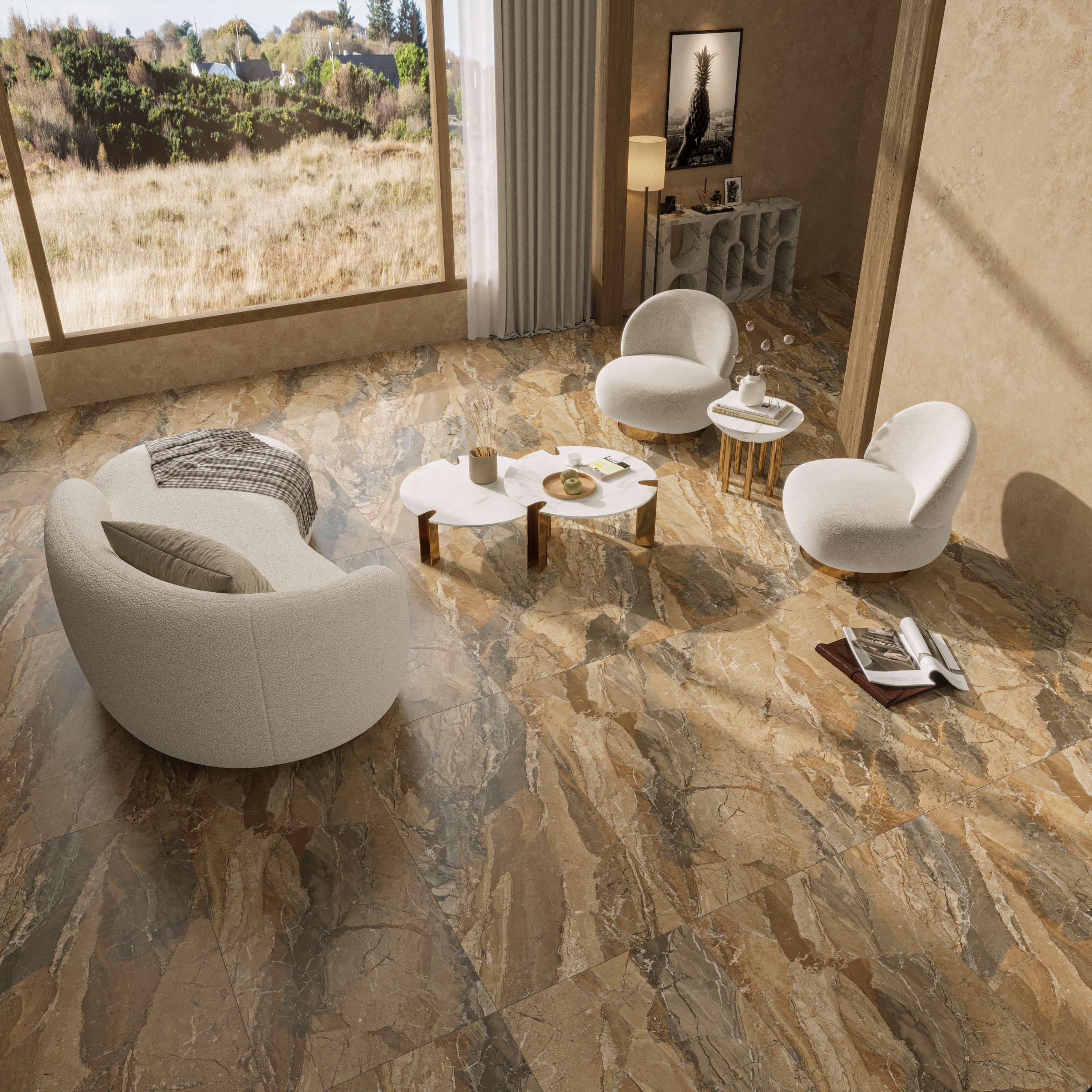 Hành lang lát gạch Travertine 9761 khổ 900×1800mm