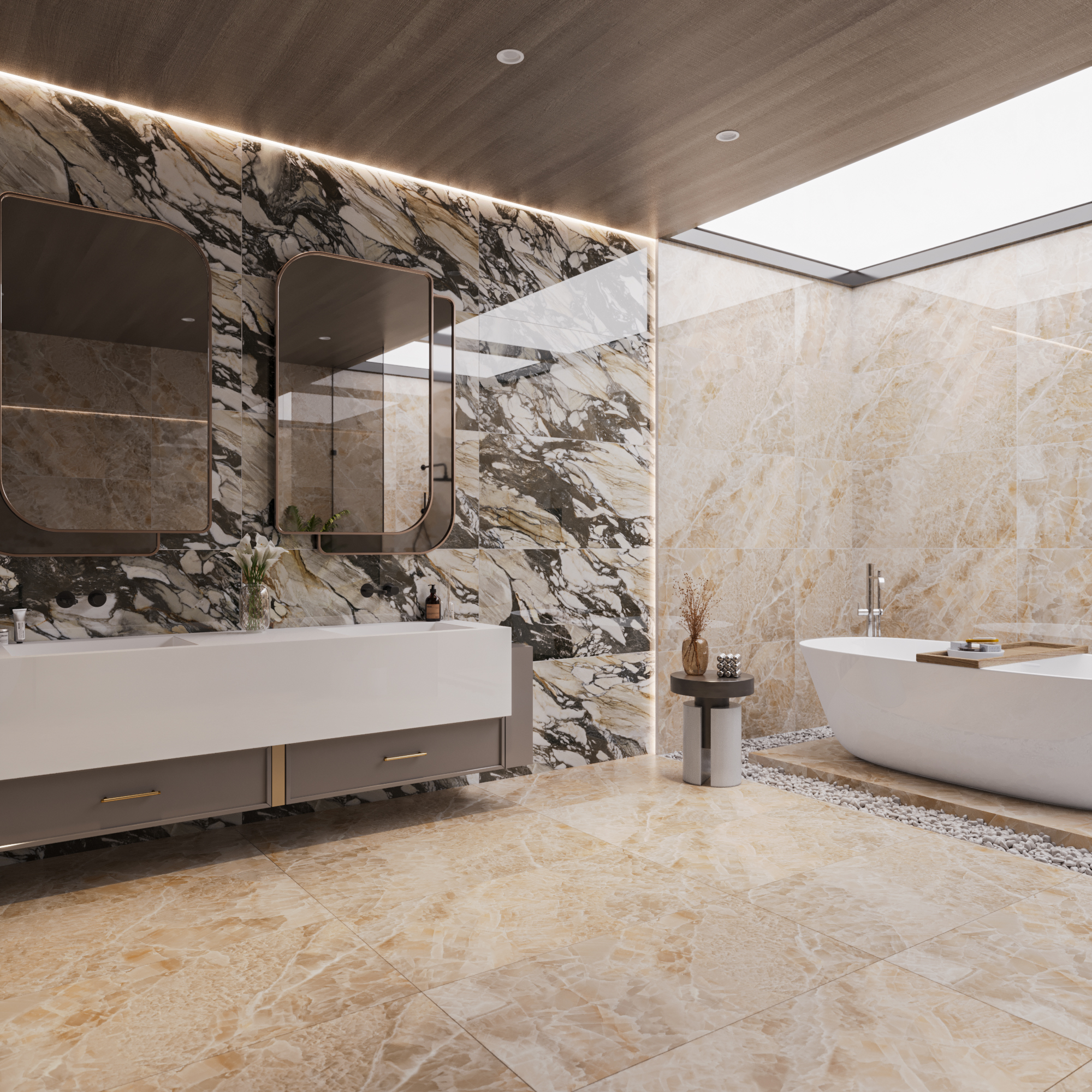 Hành lang lát gạch Travertine 9761 khổ 900×1800mm