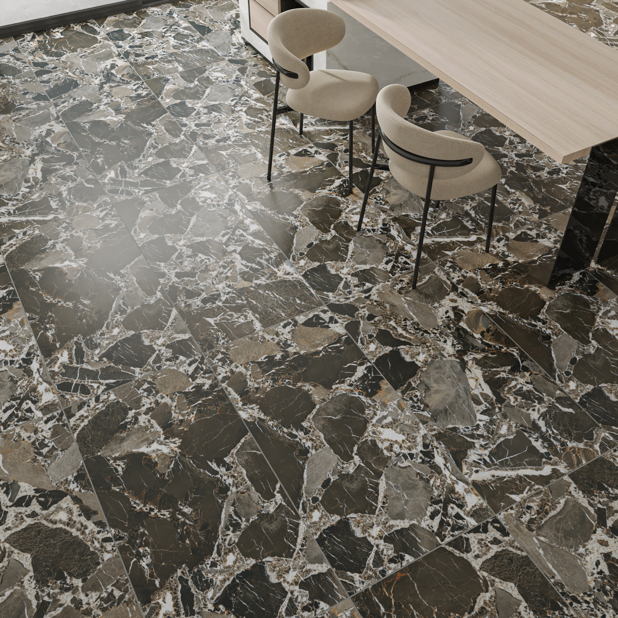 Hành lang lát gạch Travertine 9761 khổ 900×1800mm