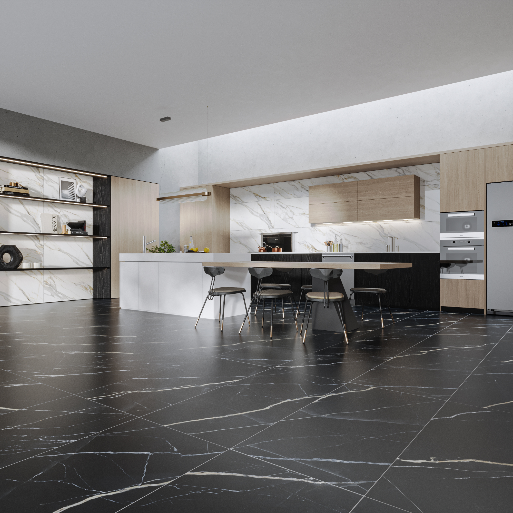 Hành lang lát gạch Travertine 9761 khổ 900×1800mm