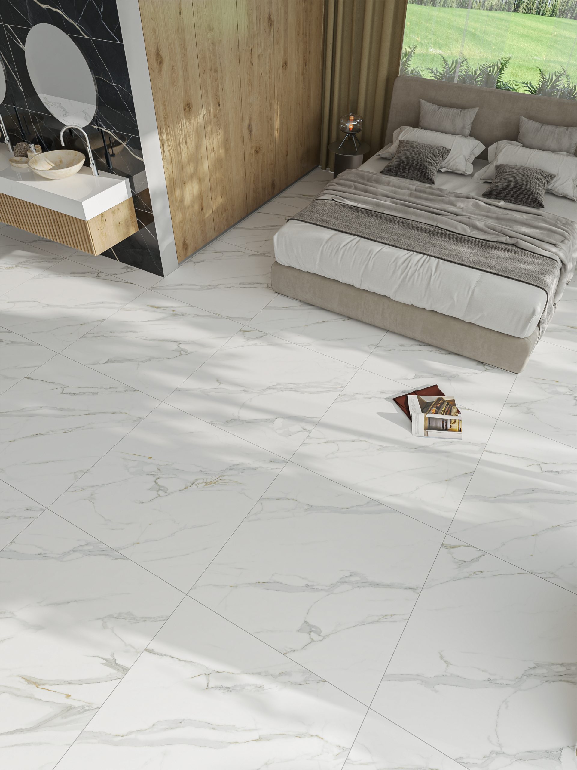 Hành lang lát gạch Travertine 9761 khổ 900×1800mm