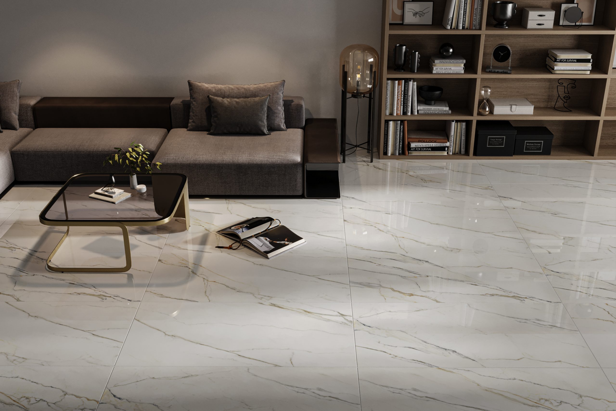 Hành lang lát gạch Travertine 9761 khổ 900×1800mm