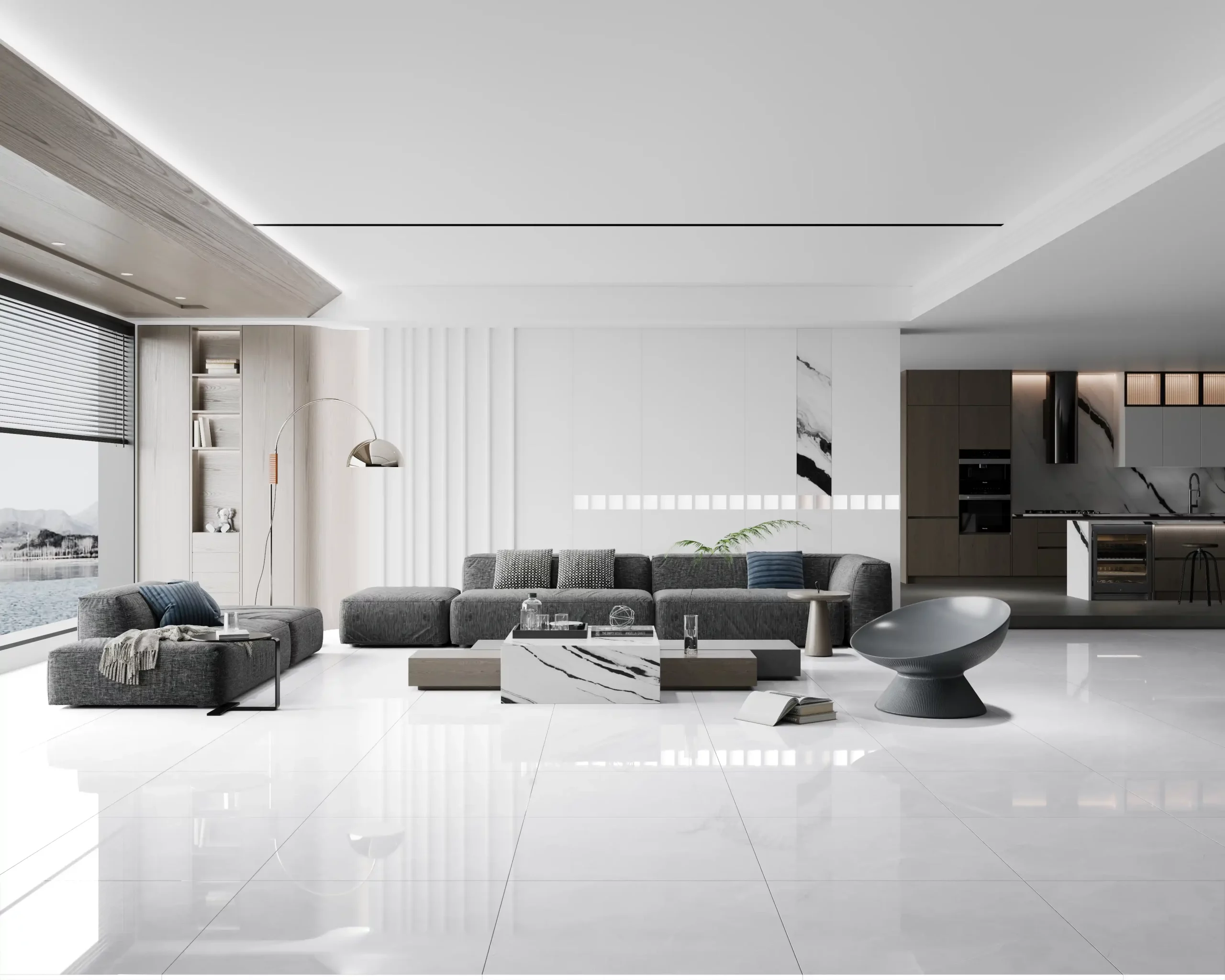 Hành lang lát gạch Travertine 9761 khổ 900×1800mm