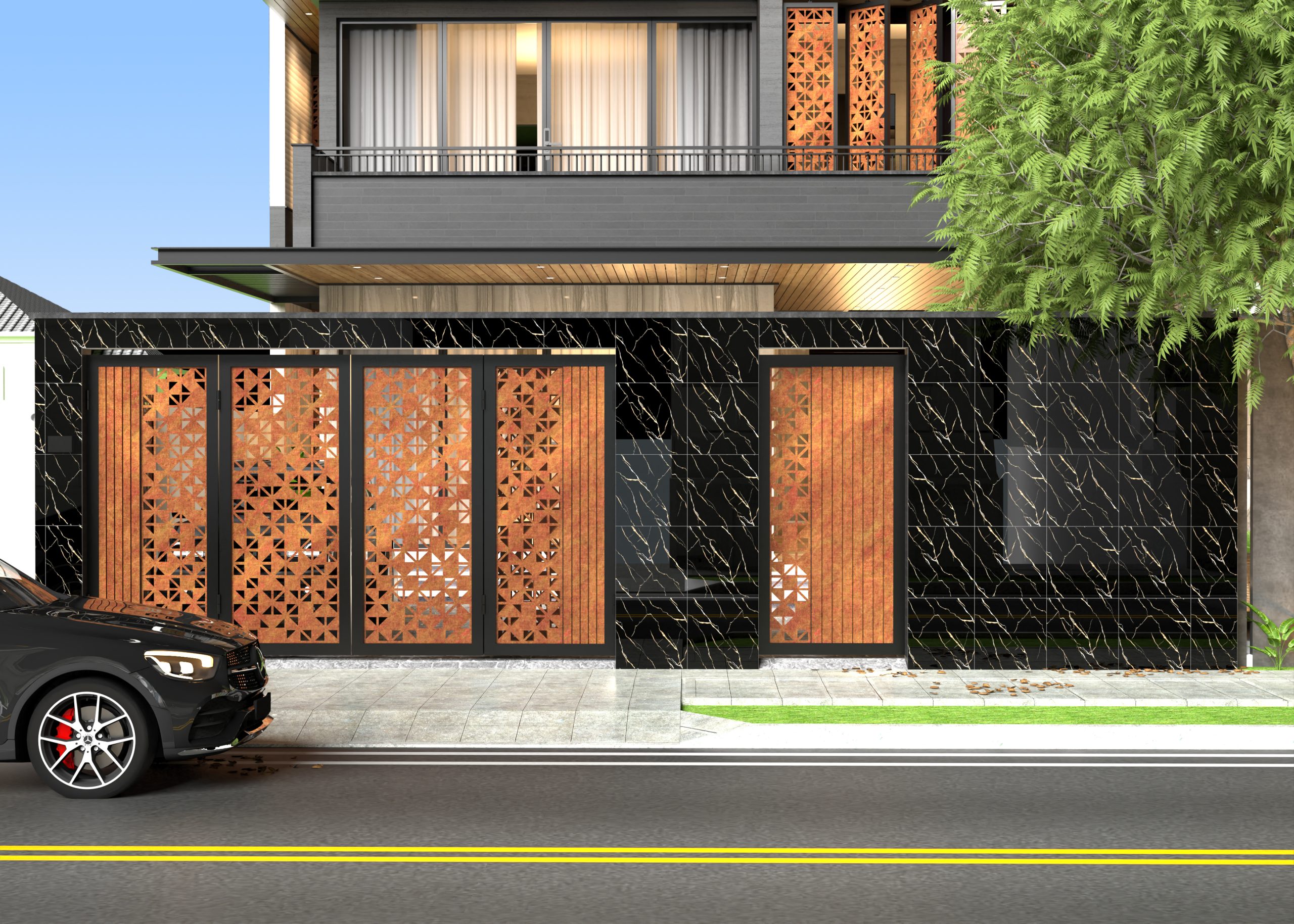 Hành lang lát gạch Travertine 9761 khổ 900×1800mm