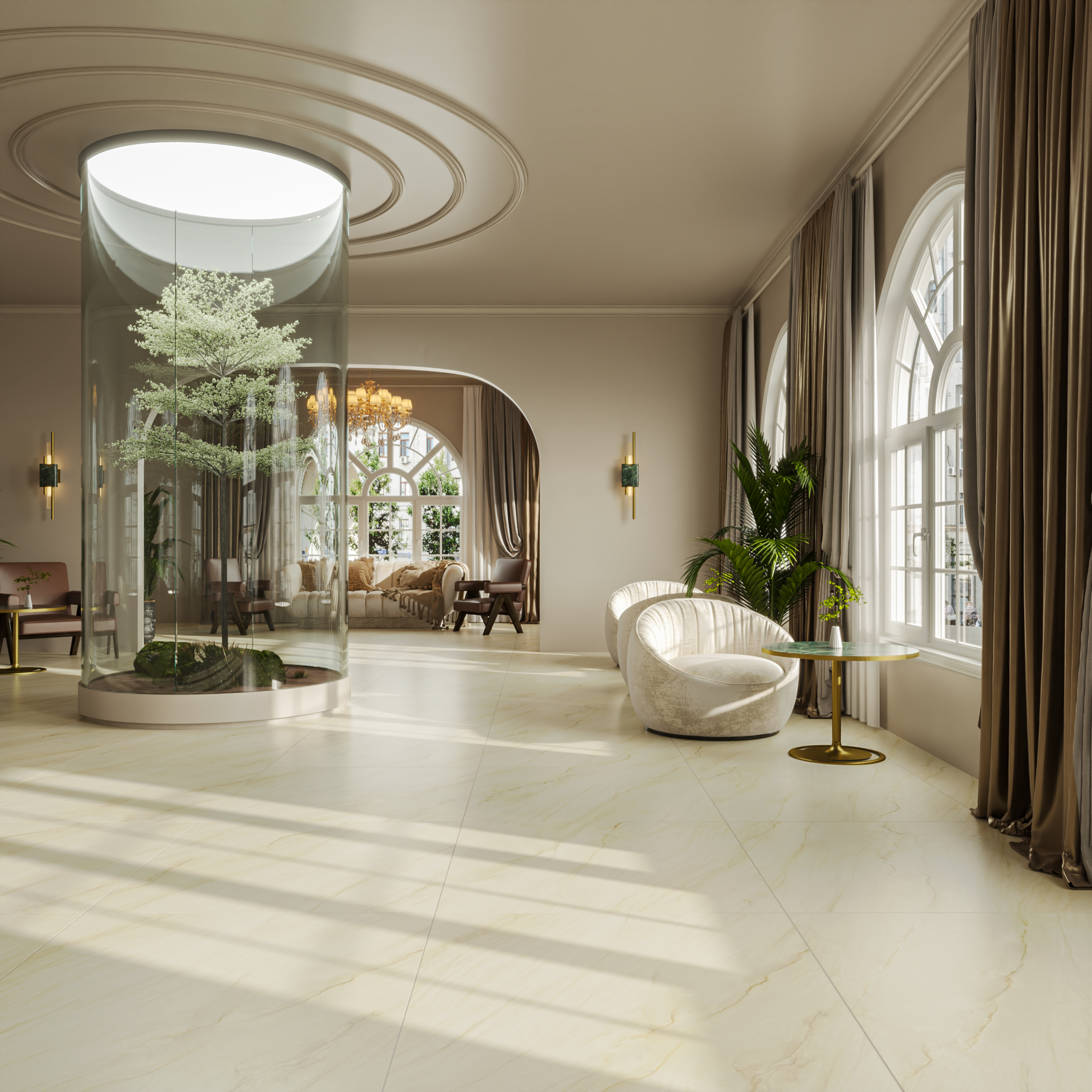 Hành lang lát gạch Travertine 9761 khổ 900×1800mm