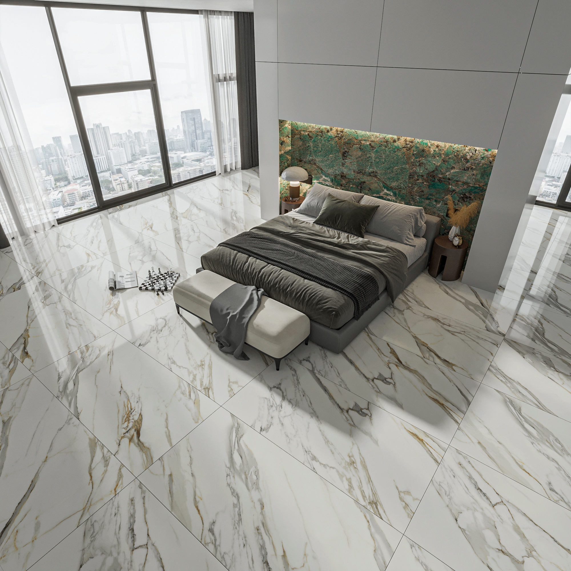Hành lang lát gạch Travertine 9761 khổ 900×1800mm