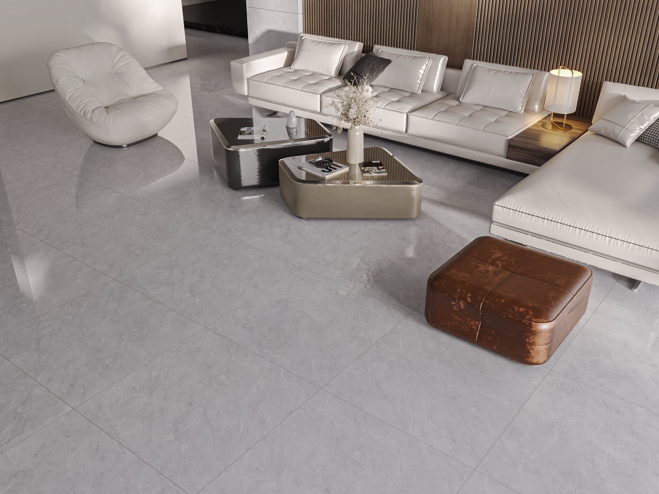 Corridor paved with 900×1800mm Travertine 9761 tiles