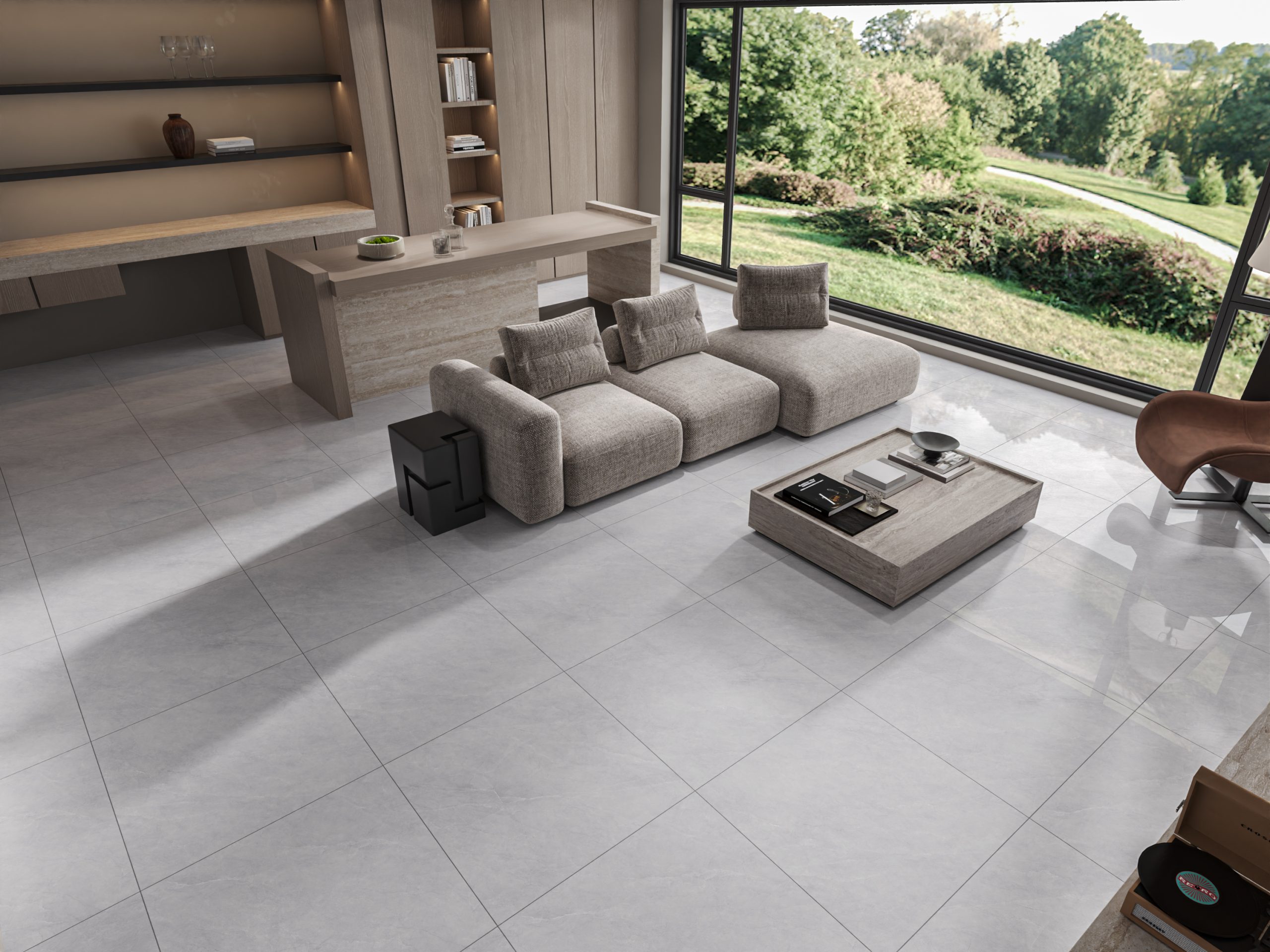 Corridor paved with 900×1800mm Travertine 9761 tiles