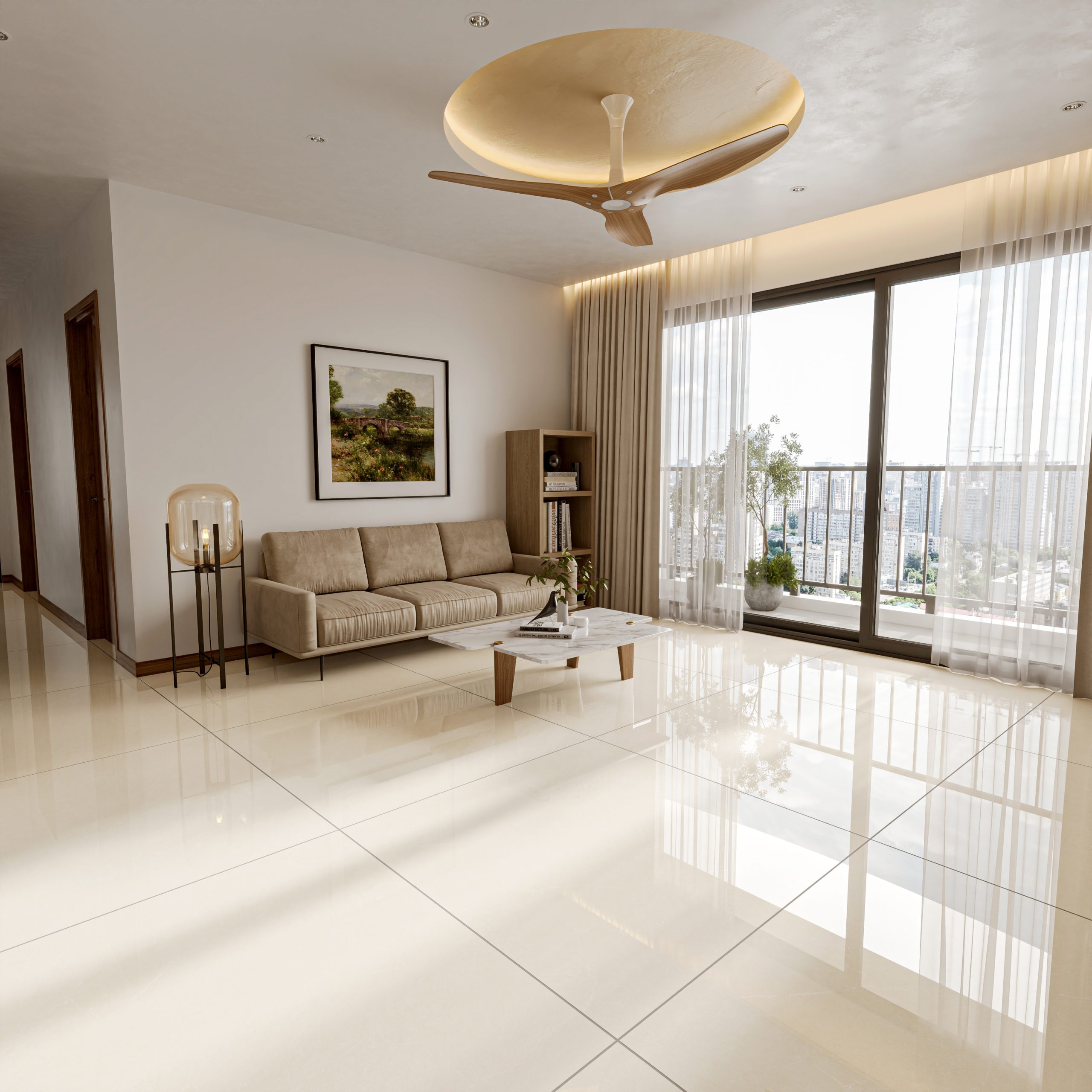 Hành lang lát gạch Travertine 9761 khổ 900×1800mm
