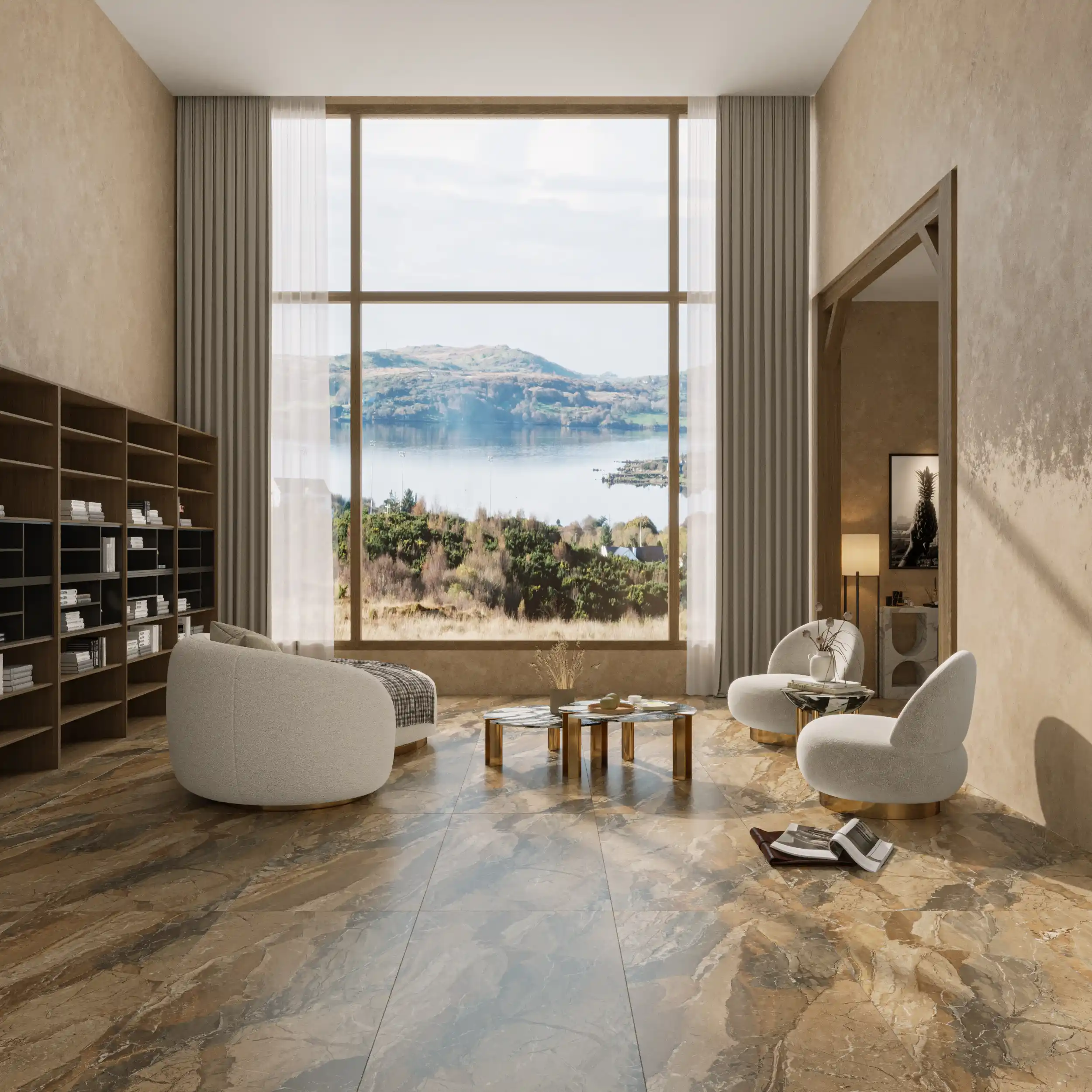 Hành lang lát gạch Travertine 9761 khổ 900×1800mm