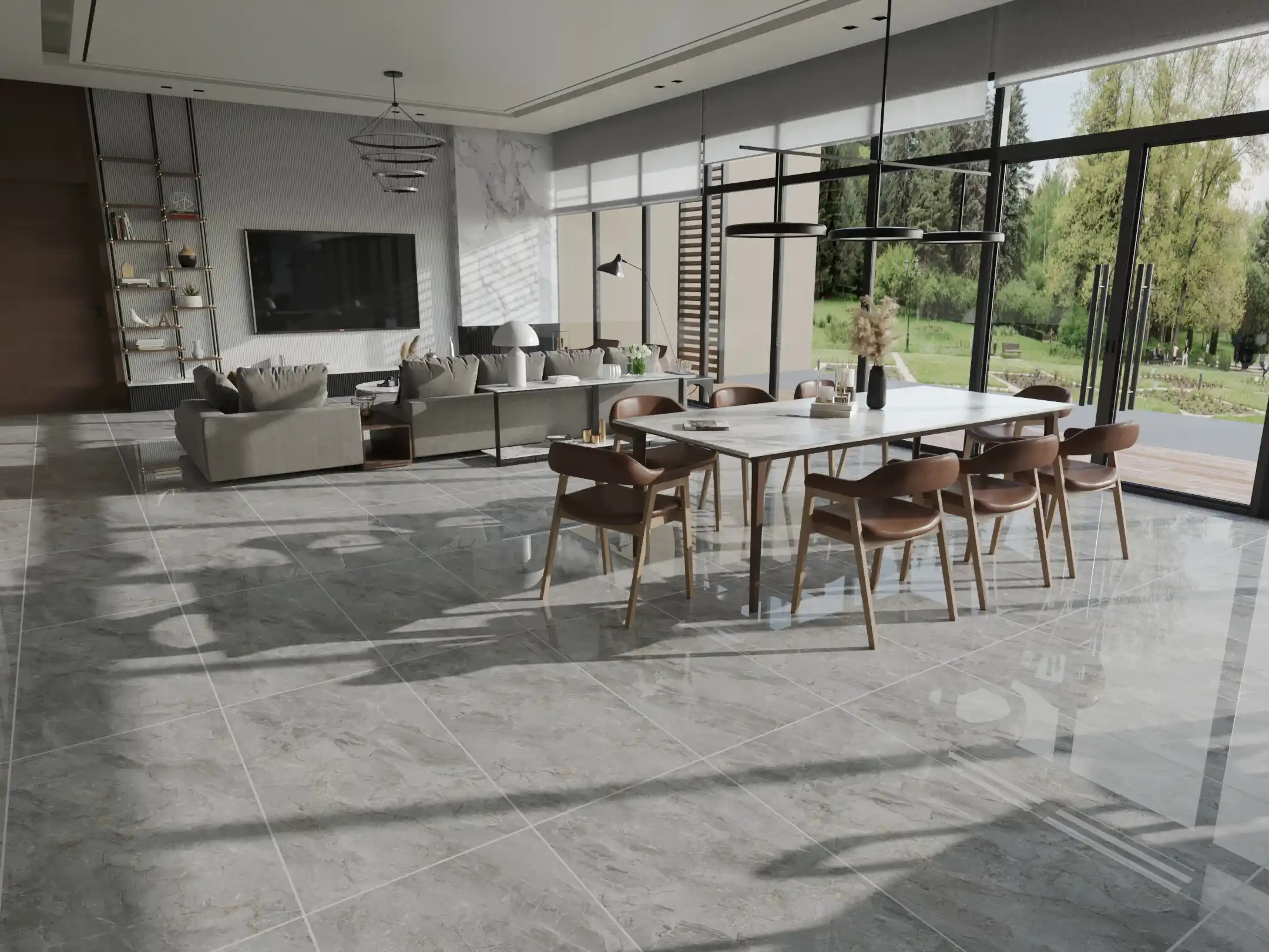 Hành lang lát gạch Travertine 9761 khổ 900×1800mm