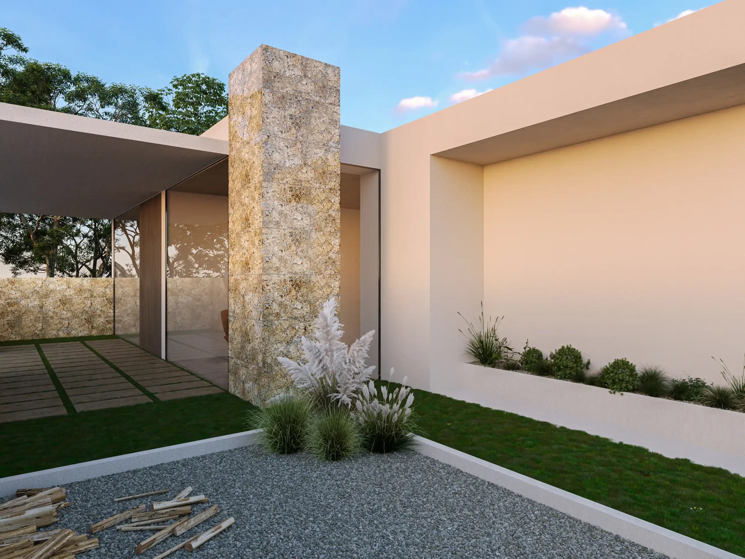 Hành lang lát gạch Travertine 9761 khổ 900×1800mm