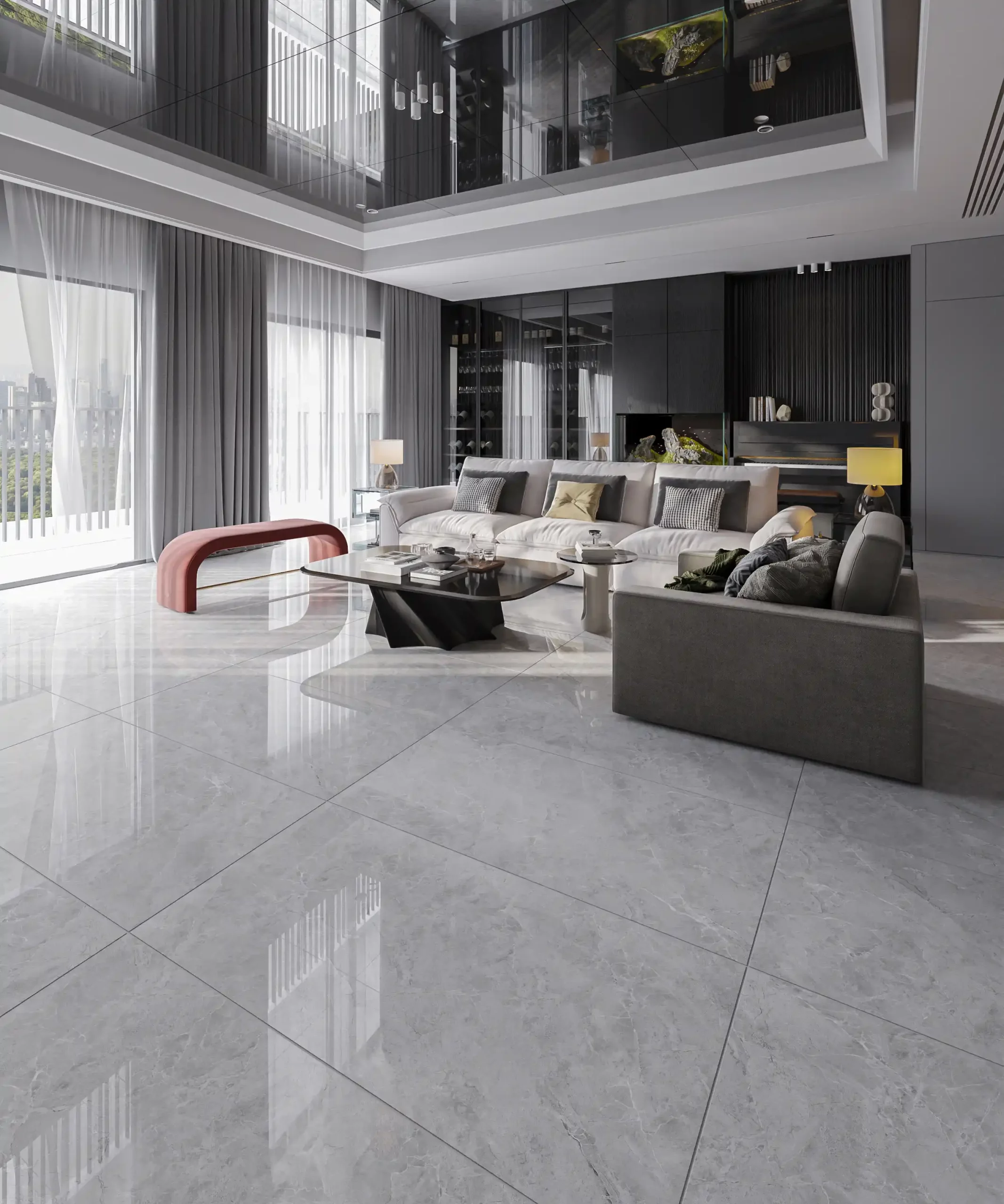 Hành lang lát gạch Travertine 9761 khổ 900×1800mm
