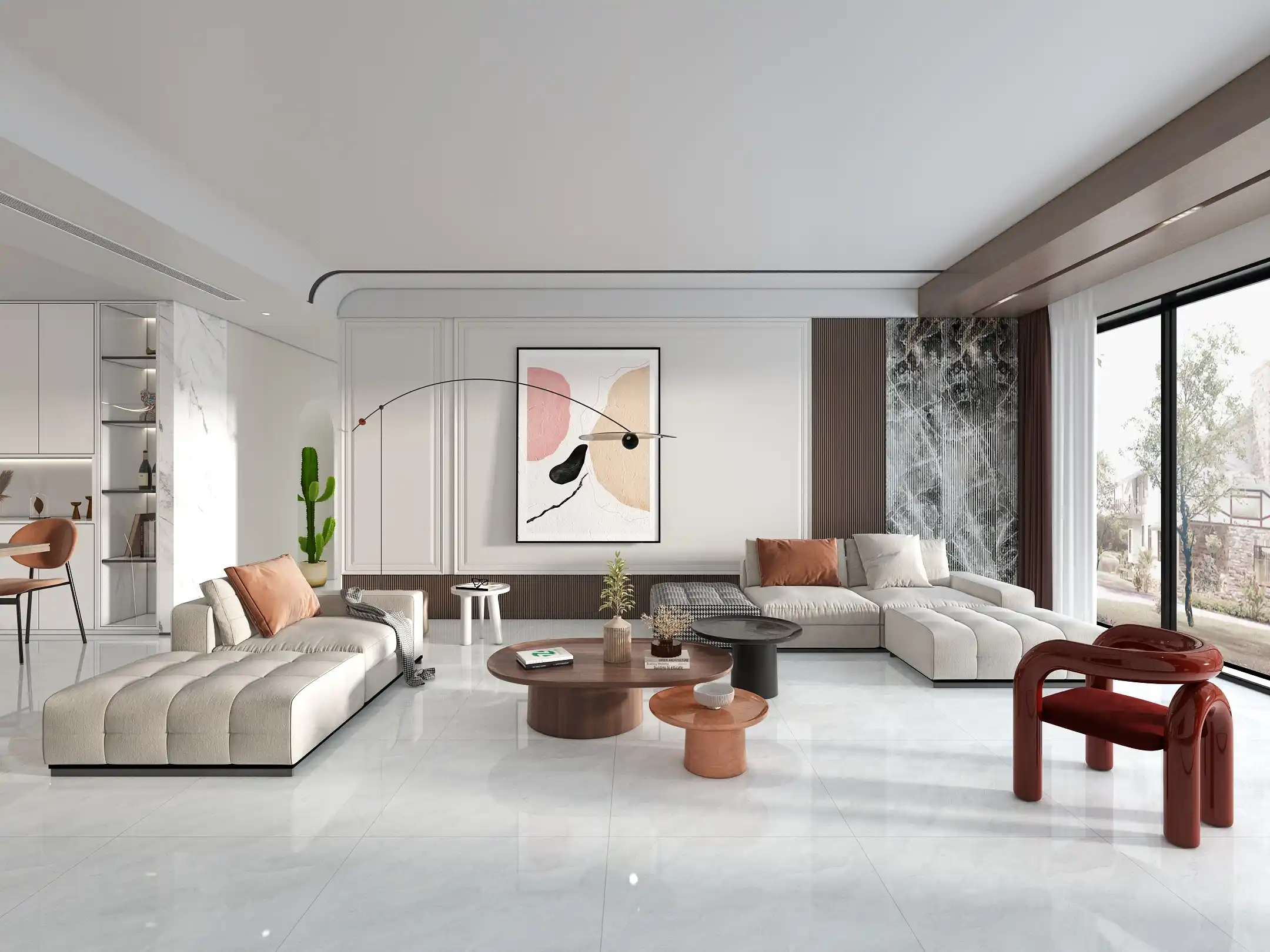 Hành lang lát gạch Travertine 9761 khổ 900×1800mm