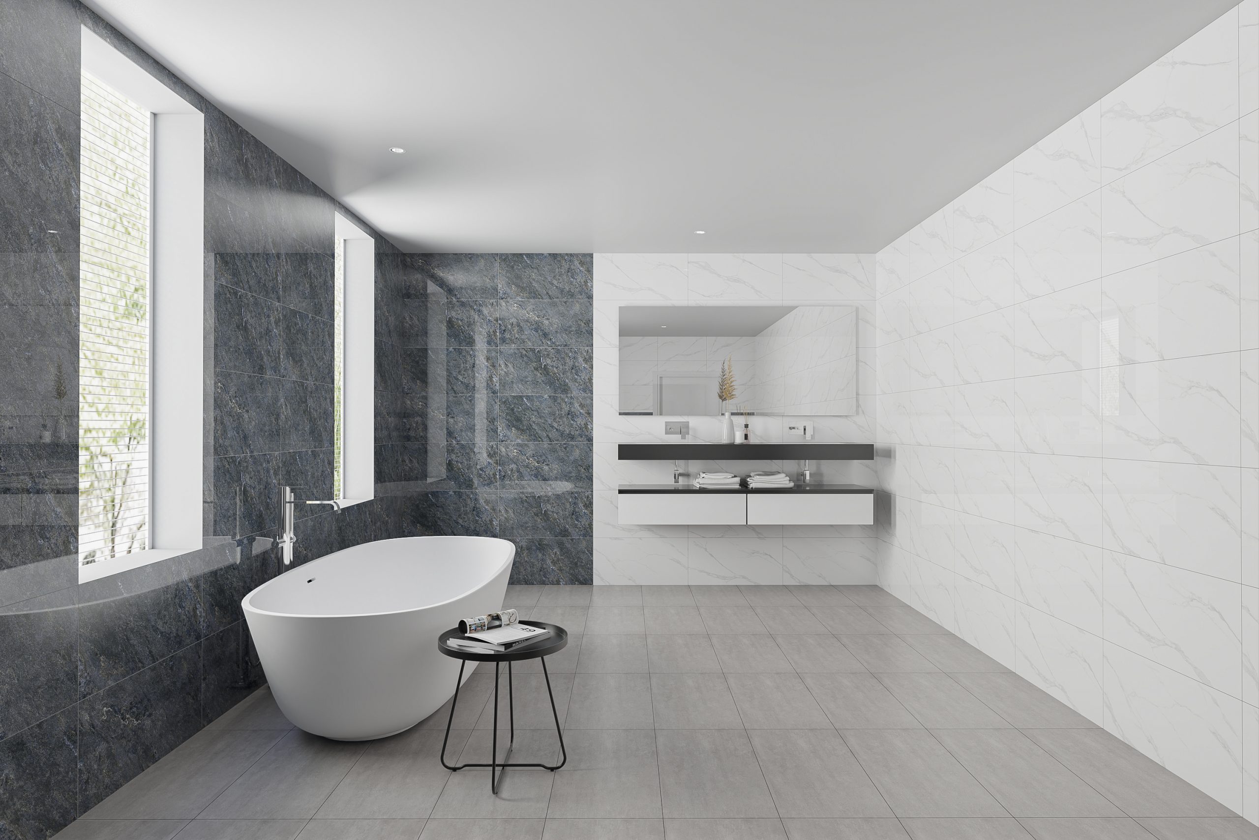 Hành lang lát gạch Travertine 9761 khổ 900×1800mm