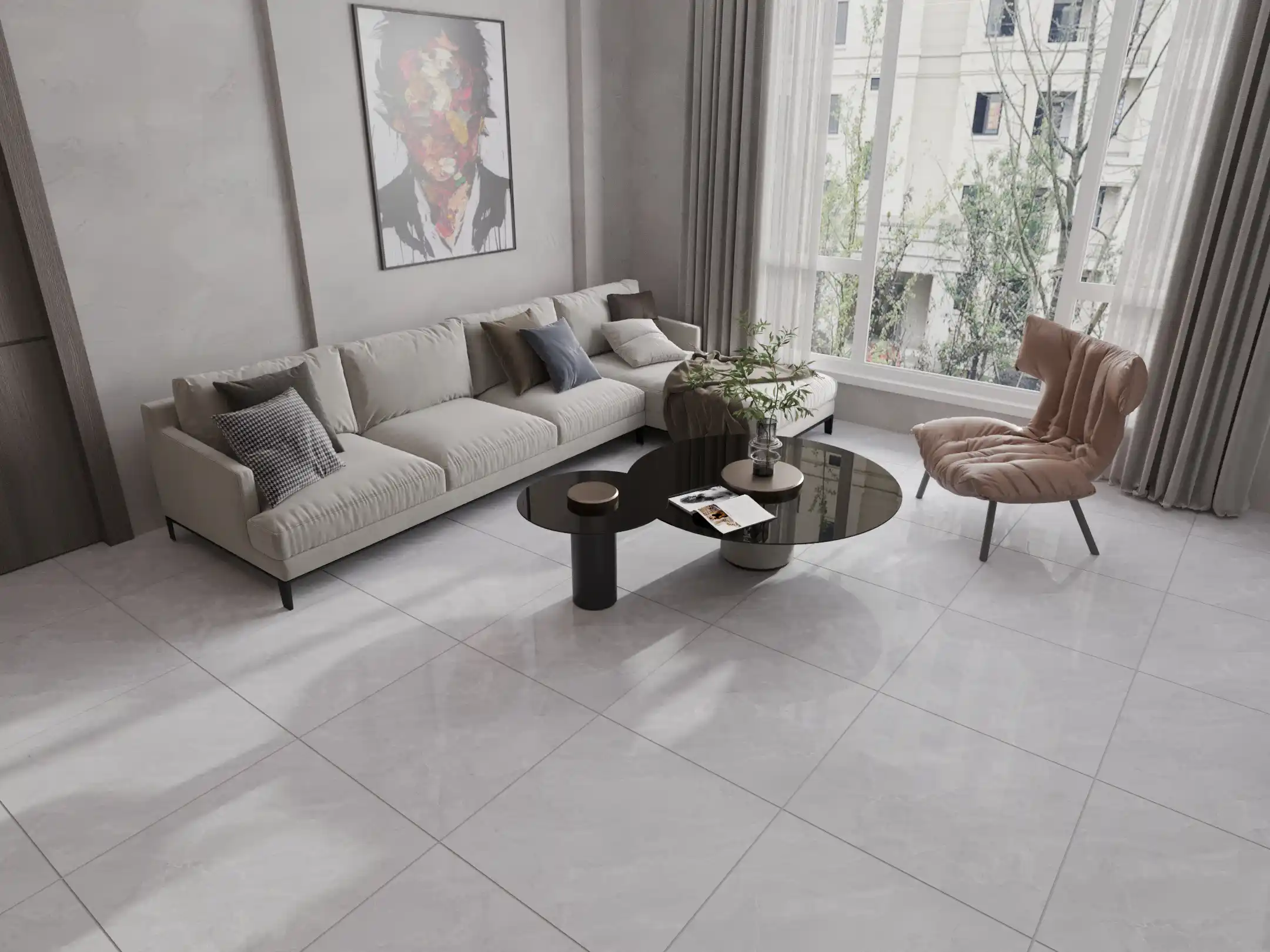 Hành lang lát gạch Travertine 9761 khổ 900×1800mm