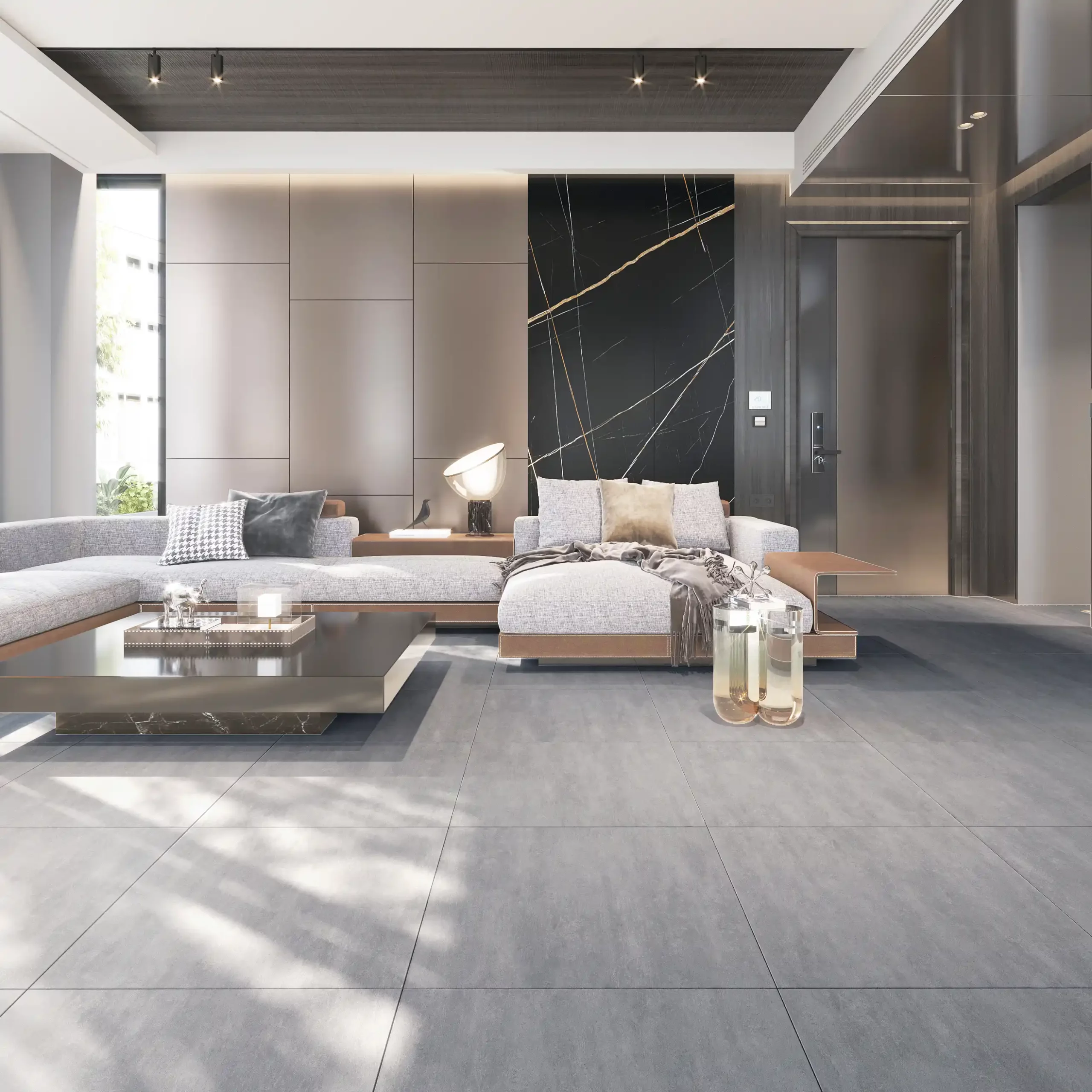 Corridor paved with 900×1800mm Travertine 9761 tiles