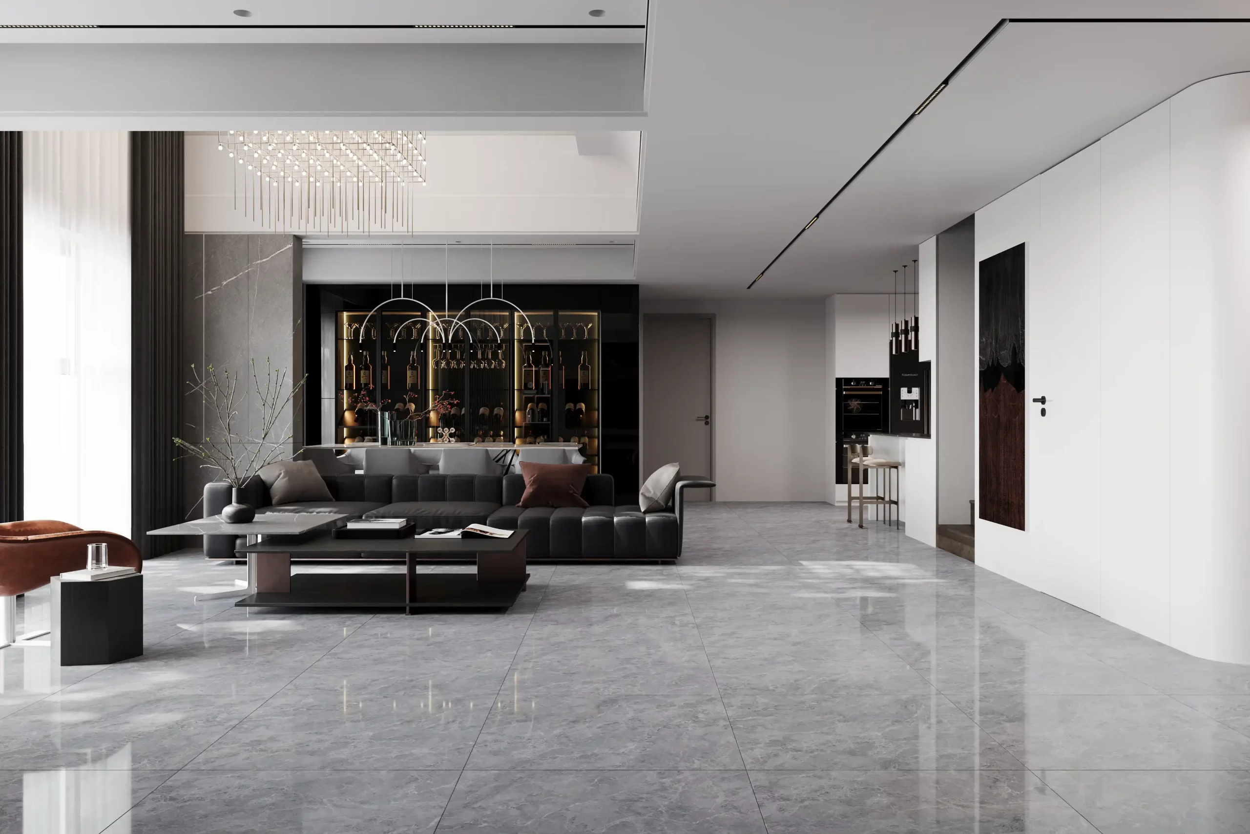 Hành lang lát gạch Travertine 9761 khổ 900×1800mm