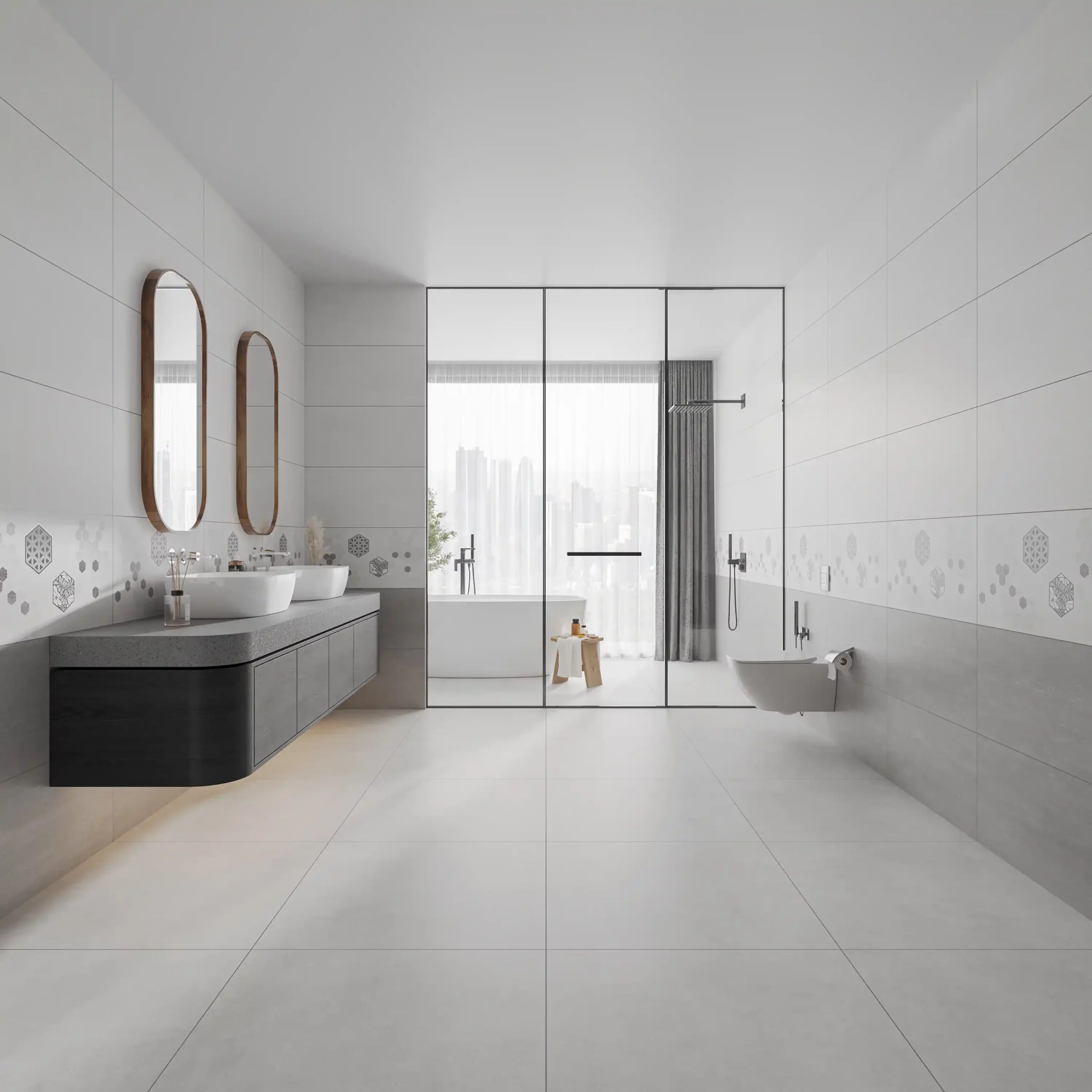Hành lang lát gạch Travertine 9761 khổ 900×1800mm