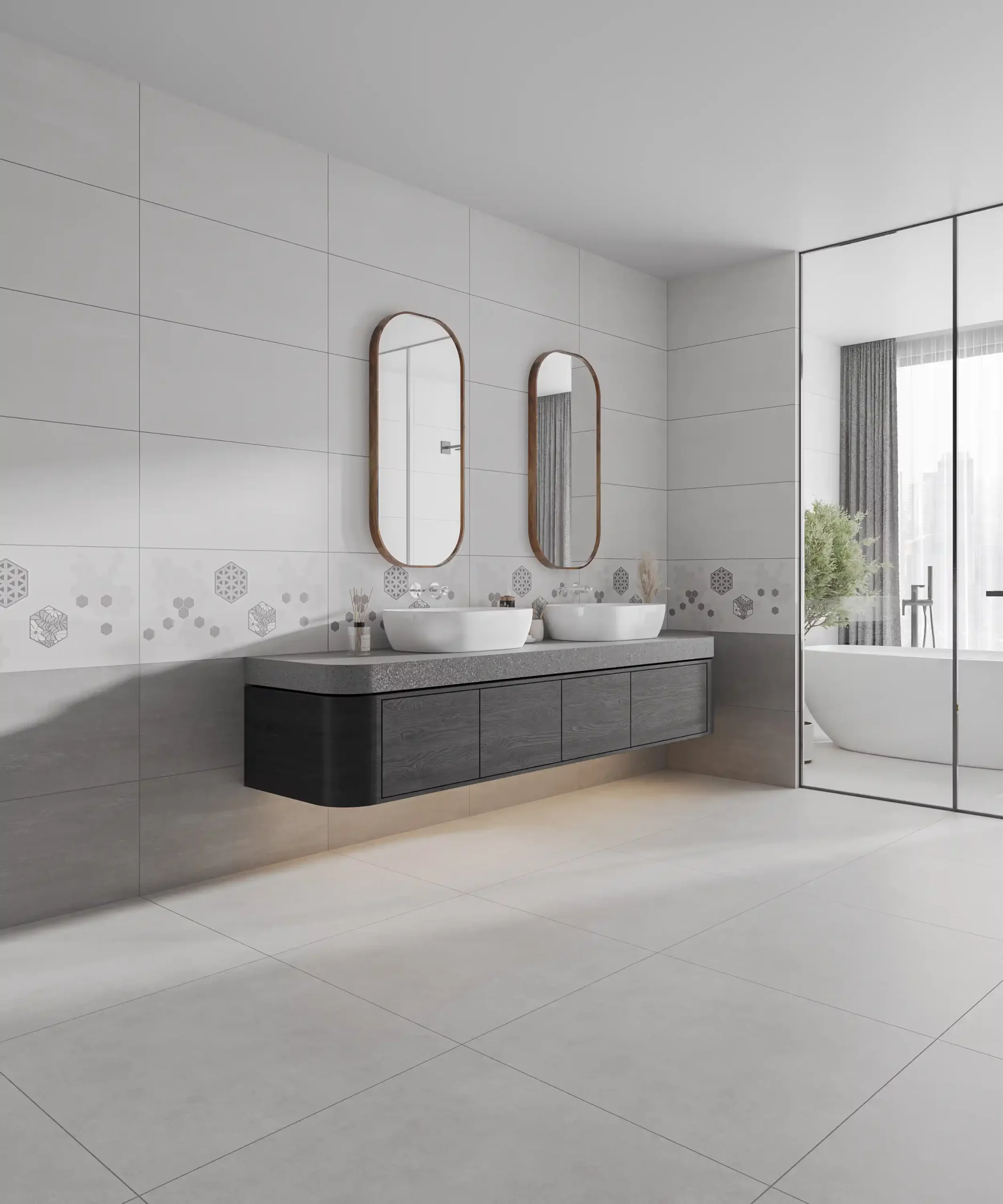 Hành lang lát gạch Travertine 9761 khổ 900×1800mm
