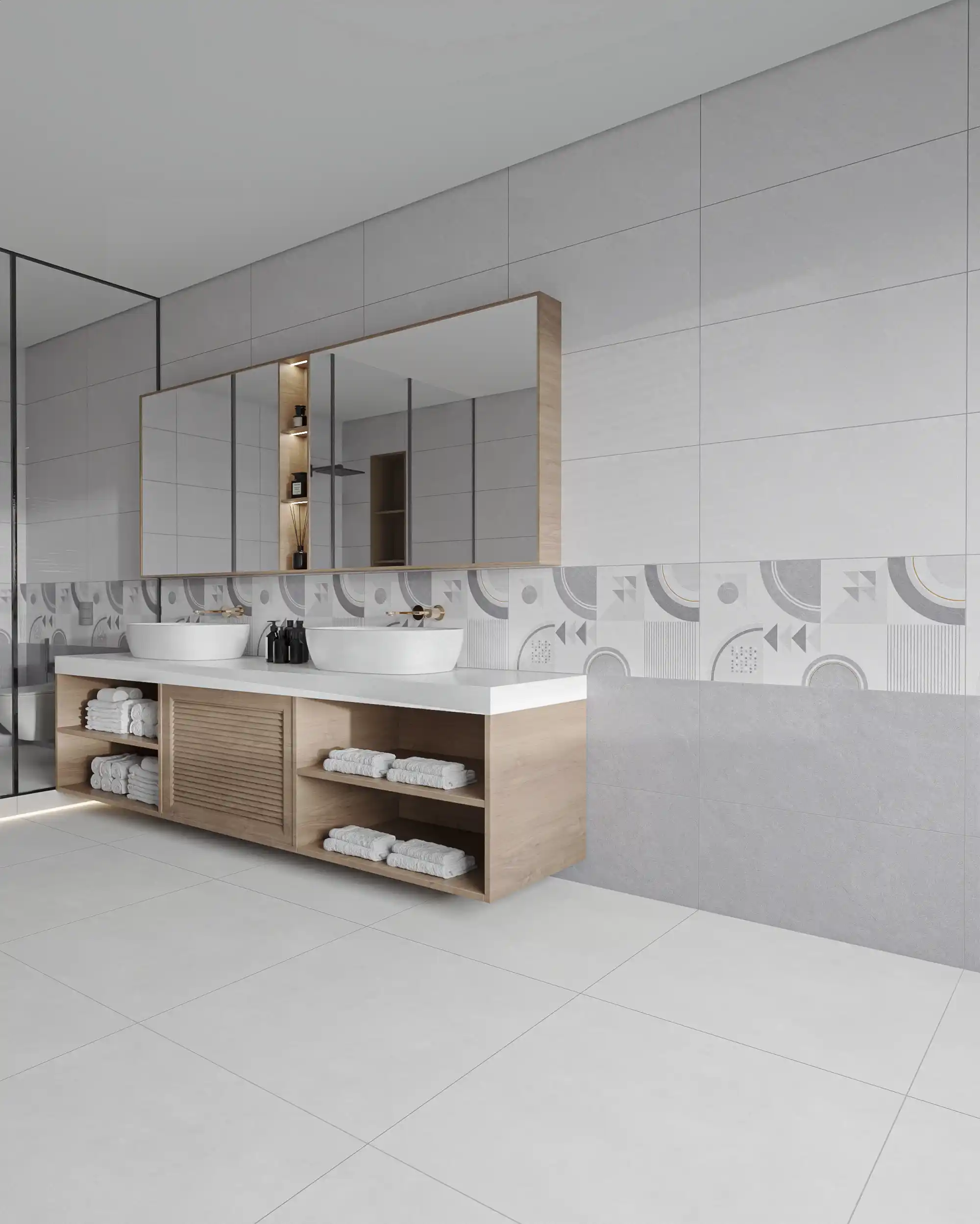 Hành lang lát gạch Travertine 9761 khổ 900×1800mm