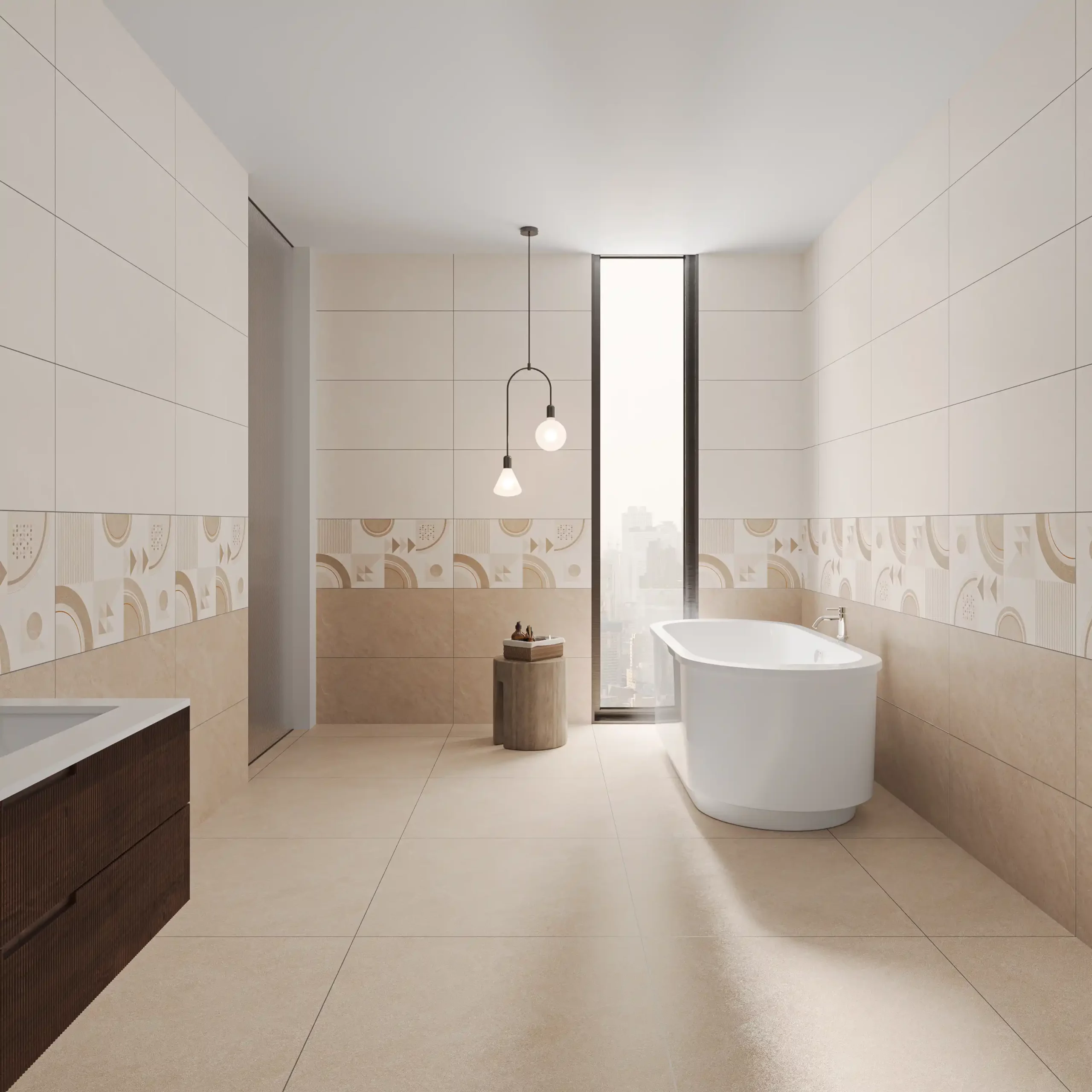 Hành lang lát gạch Travertine 9761 khổ 900×1800mm