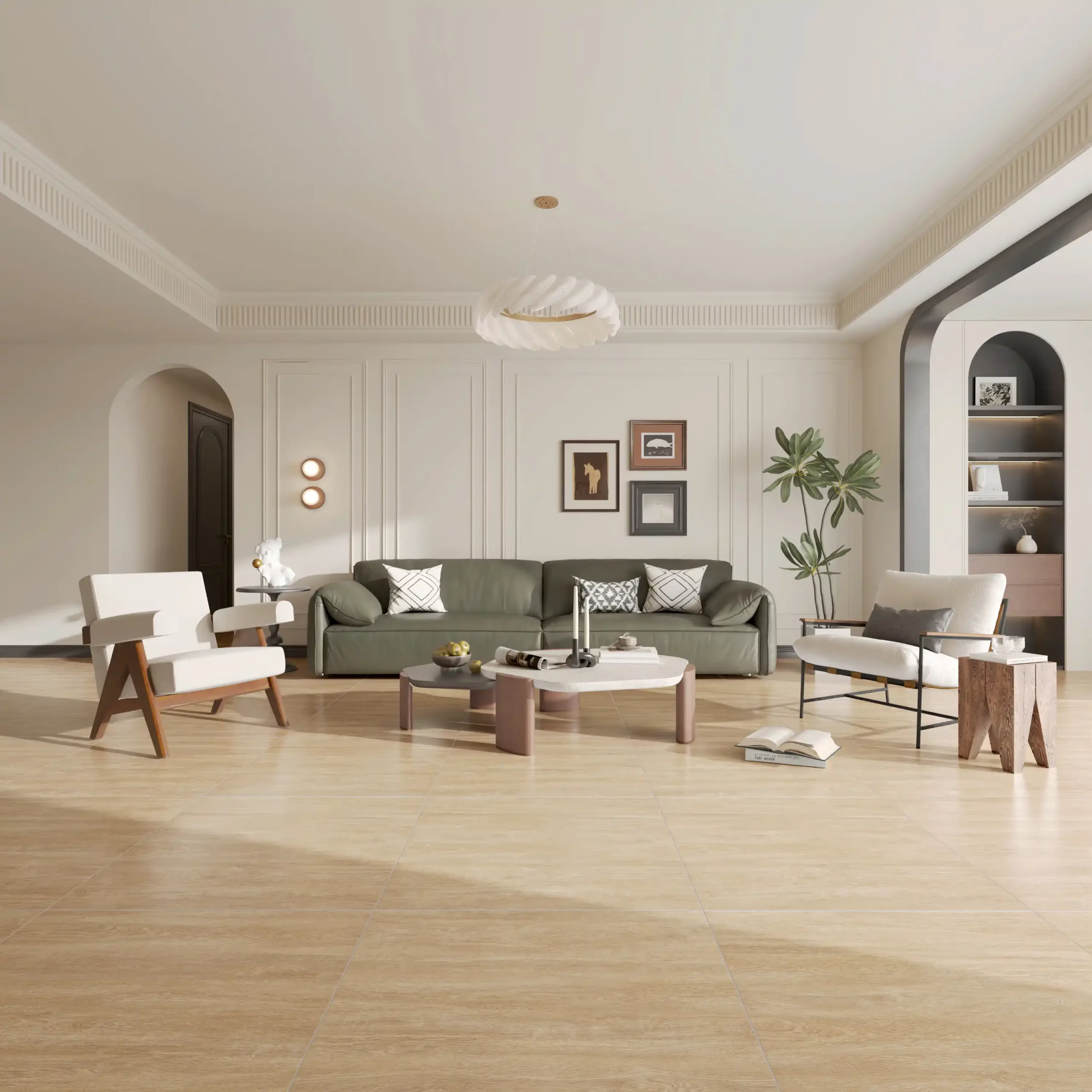 Hành lang lát gạch Travertine 9761 khổ 900×1800mm