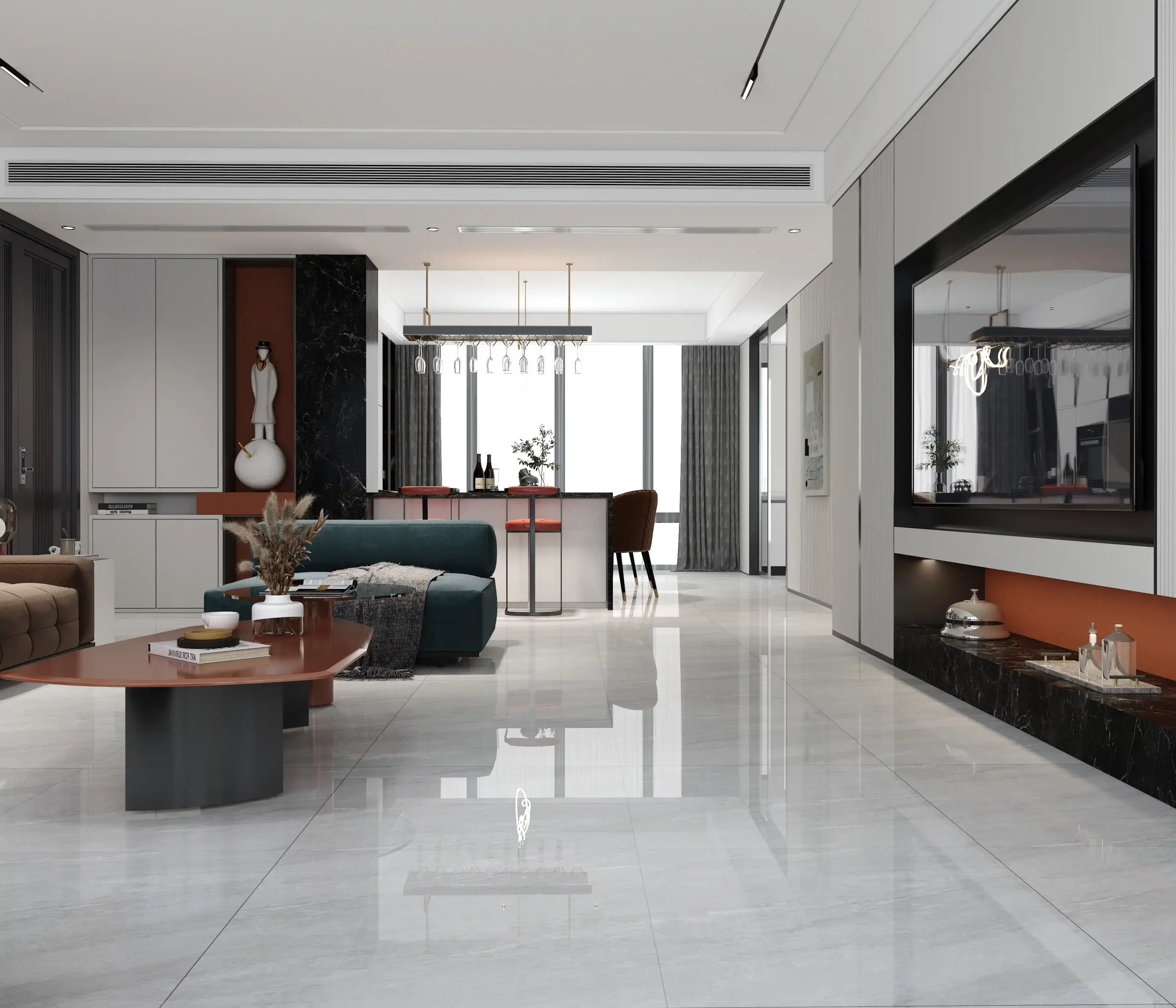 Hành lang lát gạch Travertine 9761 khổ 900×1800mm