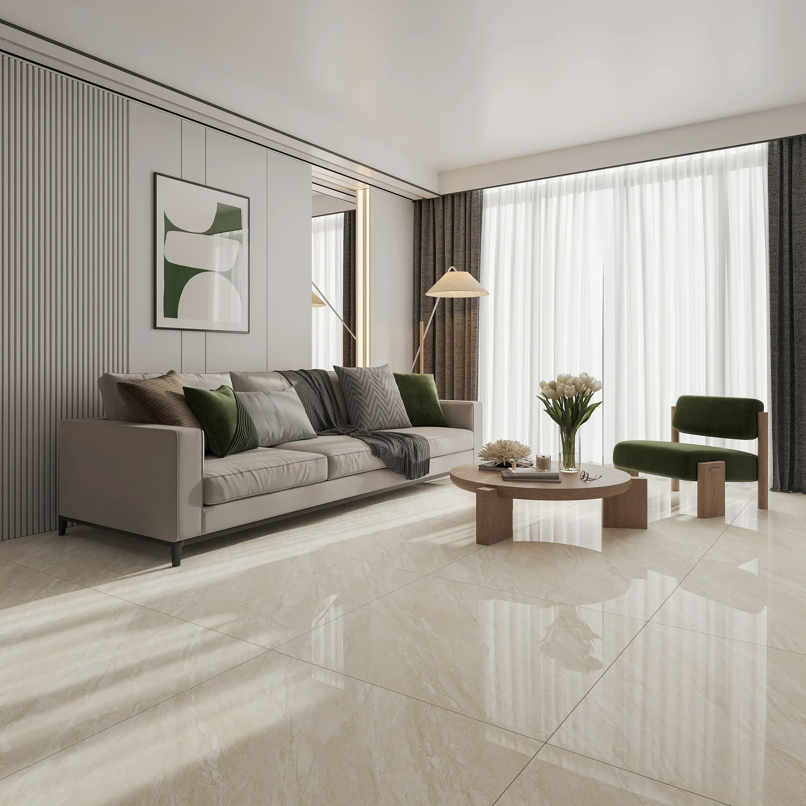 Hành lang lát gạch Travertine 9761 khổ 900×1800mm