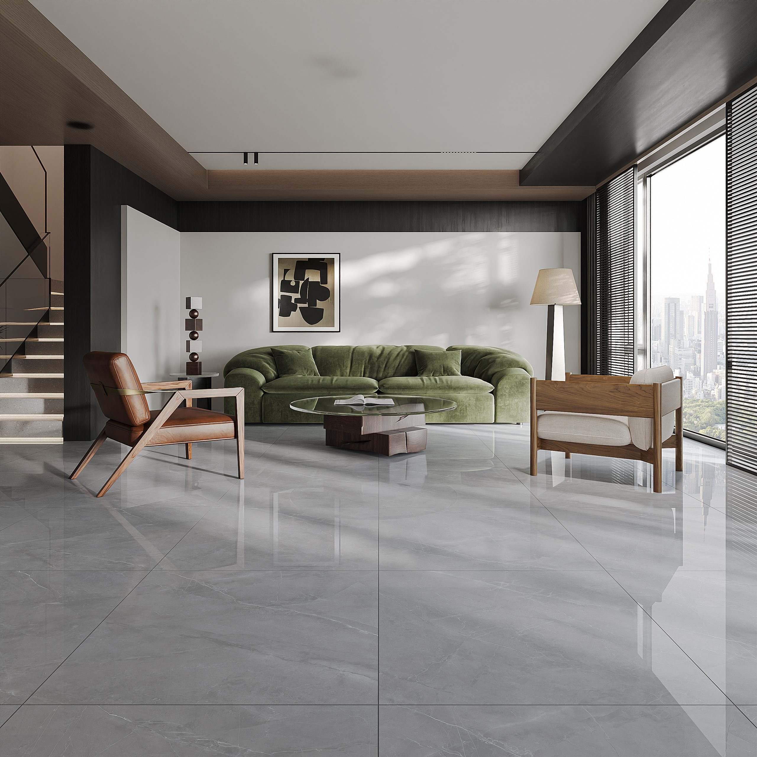 Hành lang lát gạch Travertine 9761 khổ 900×1800mm