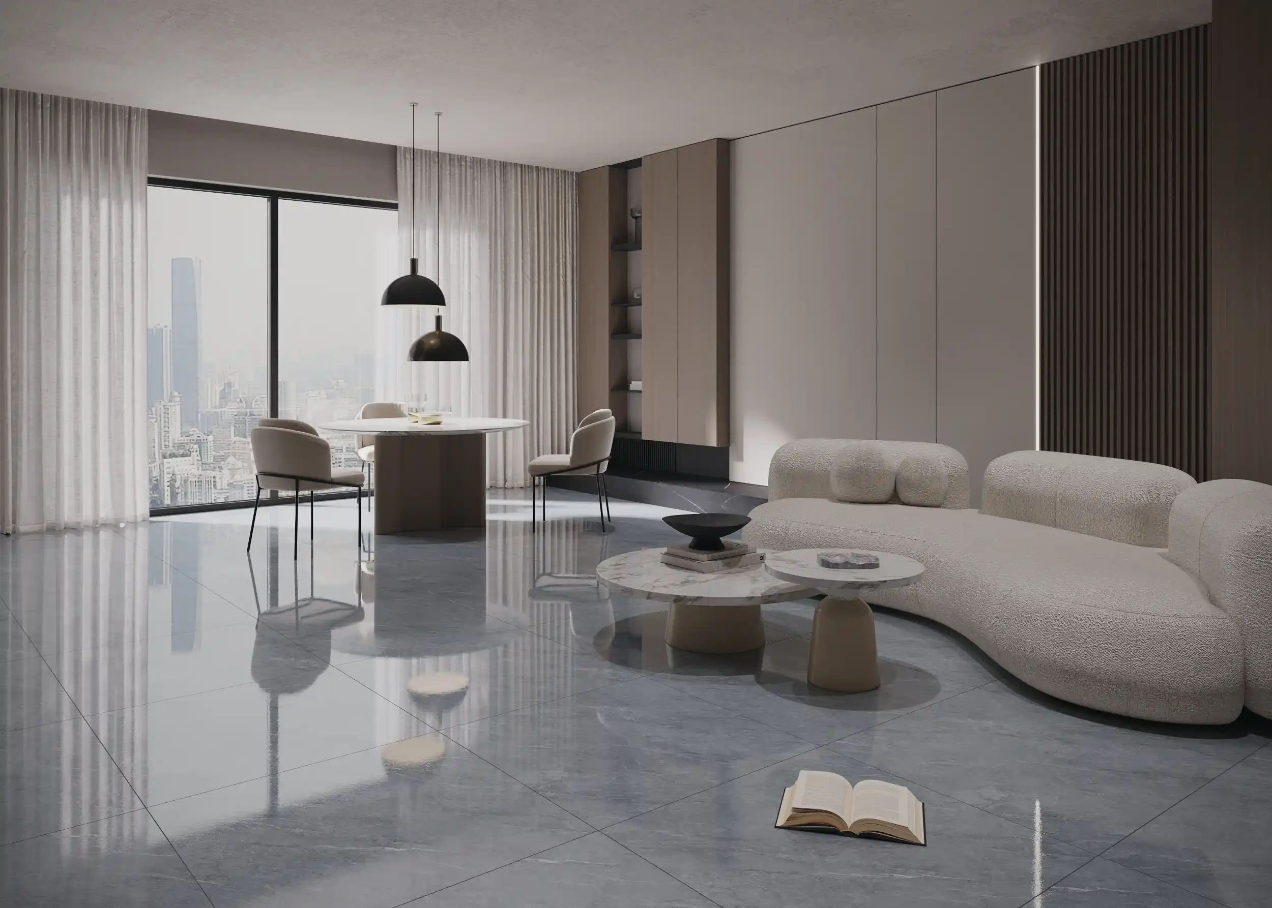 Hành lang lát gạch Travertine 9761 khổ 900×1800mm