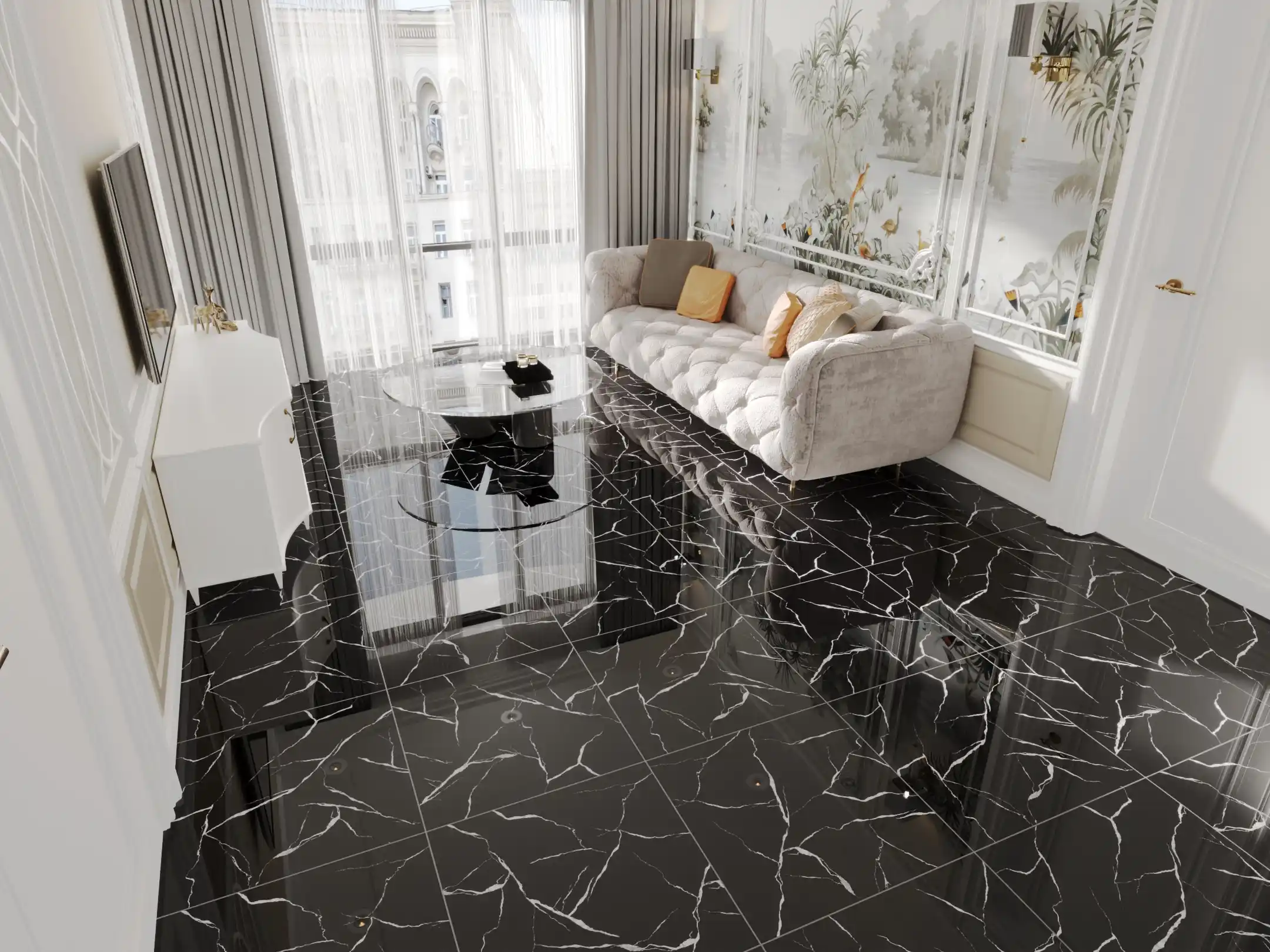 Hành lang lát gạch Travertine 9761 khổ 900×1800mm