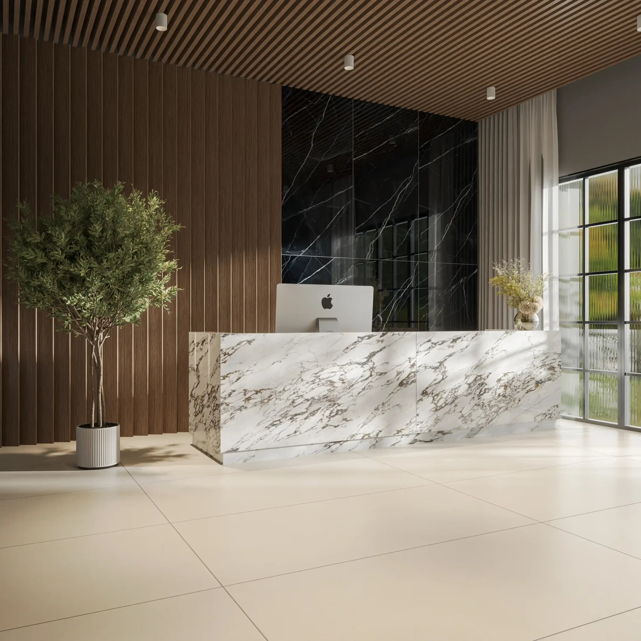 Hành lang lát gạch Travertine 9761 khổ 900×1800mm
