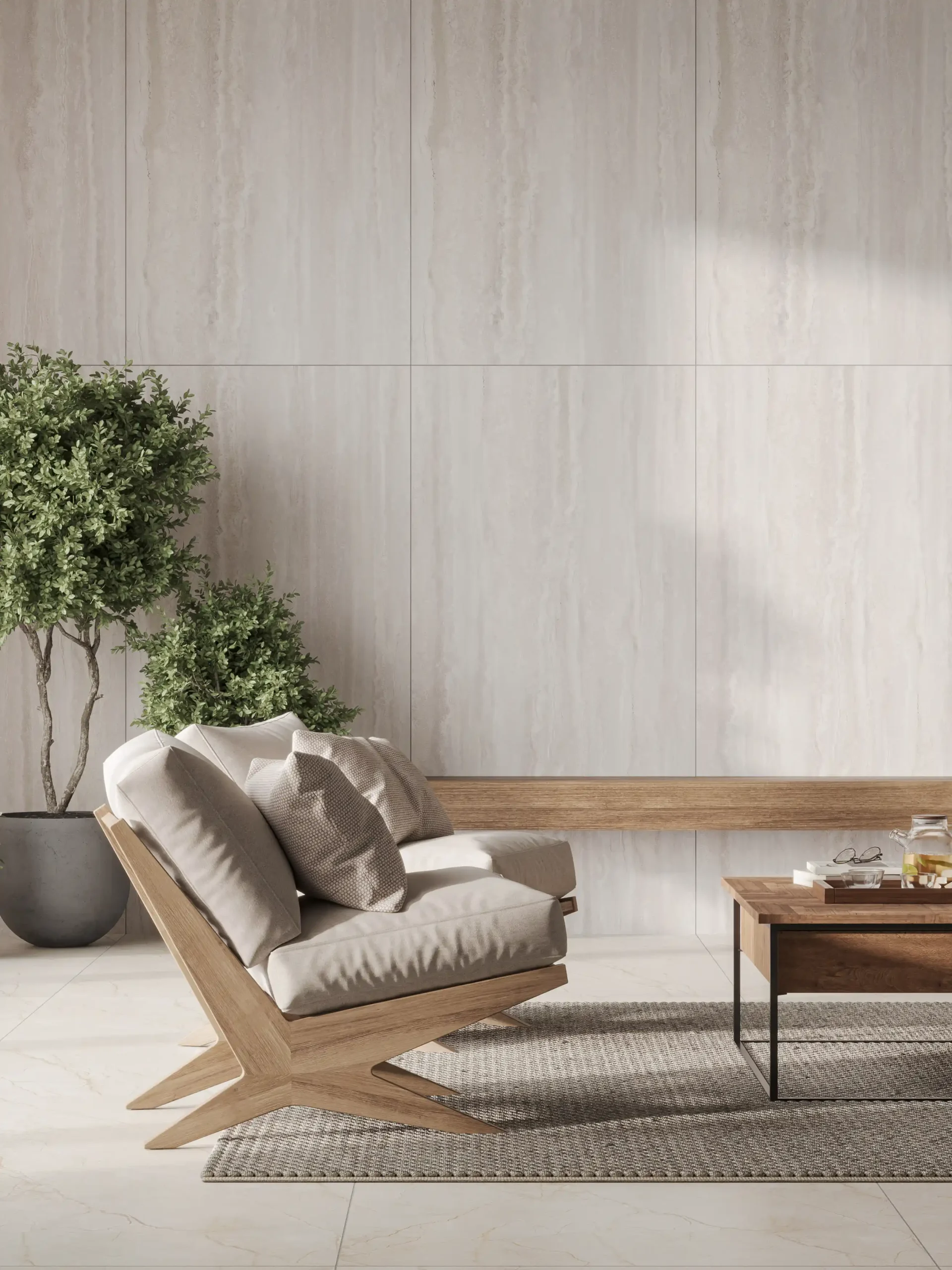 Hành lang lát gạch Travertine 9761 khổ 900×1800mm