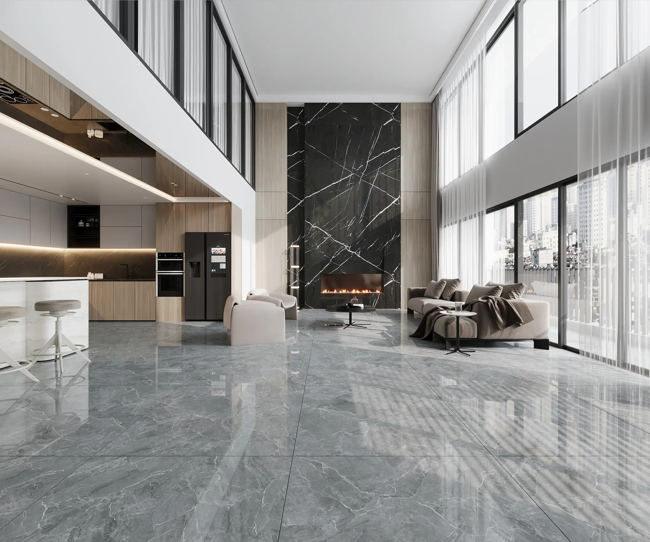 Hành lang lát gạch Travertine 9761 khổ 900×1800mm