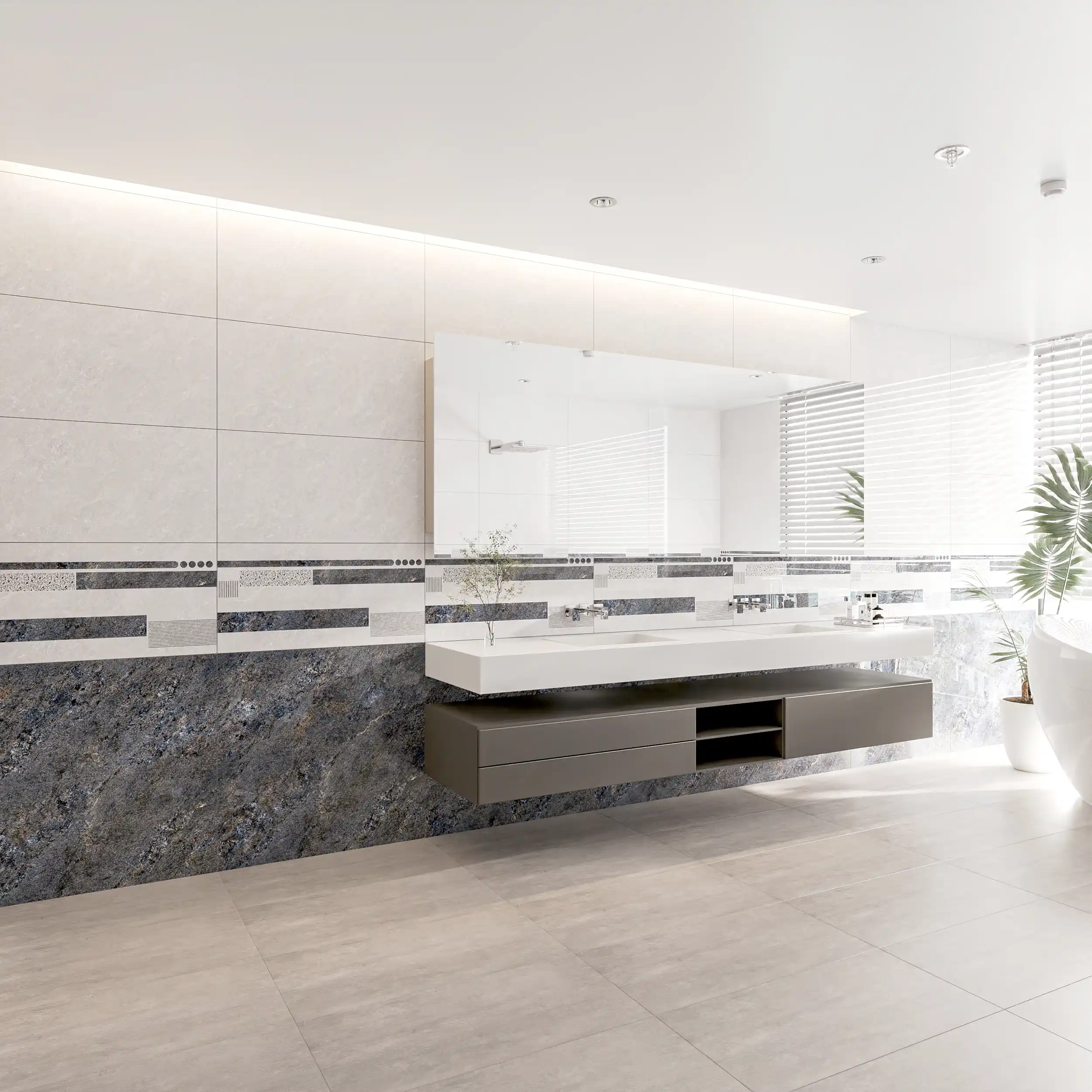 Hành lang lát gạch Travertine 9761 khổ 900×1800mm