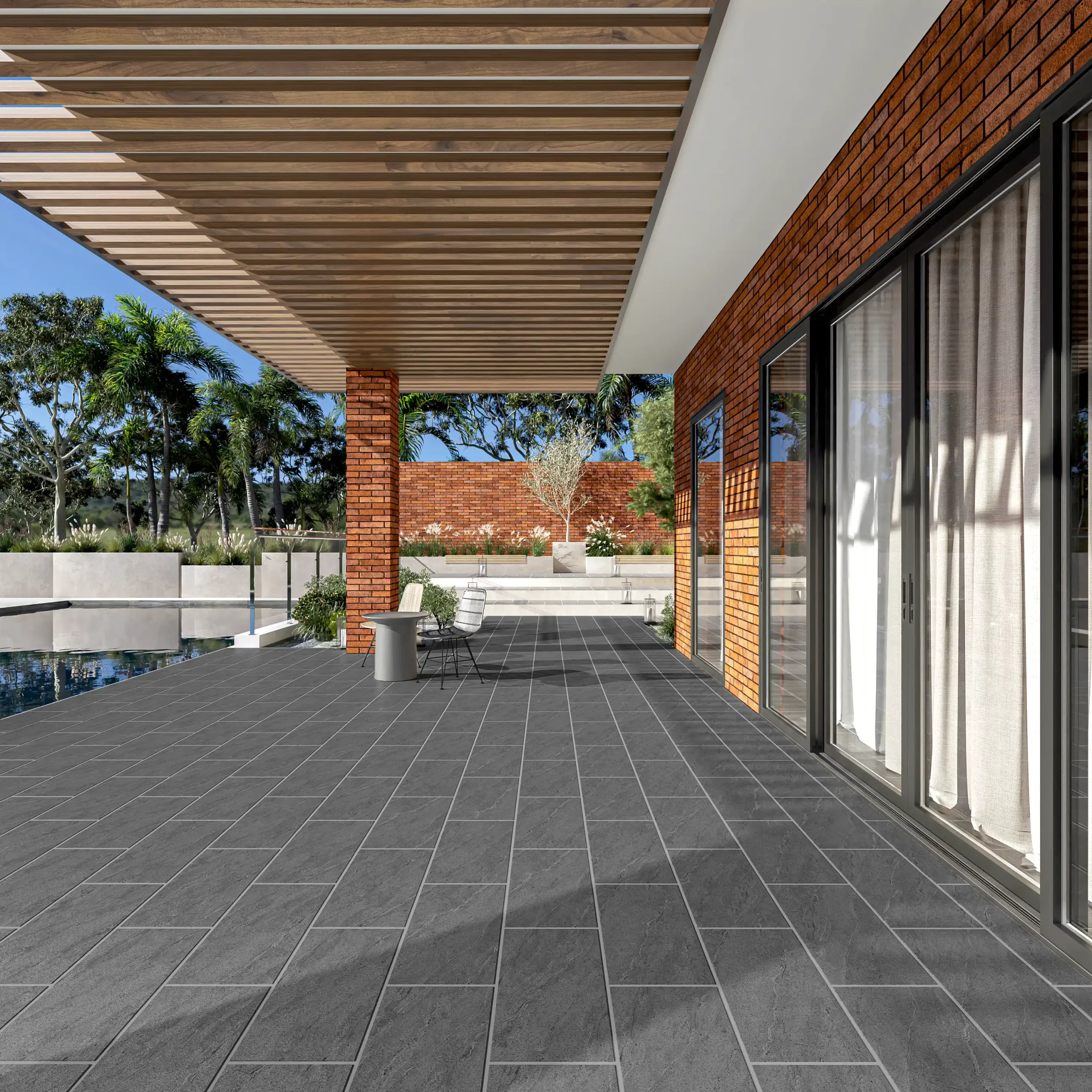 Hành lang lát gạch Travertine 9761 khổ 900×1800mm